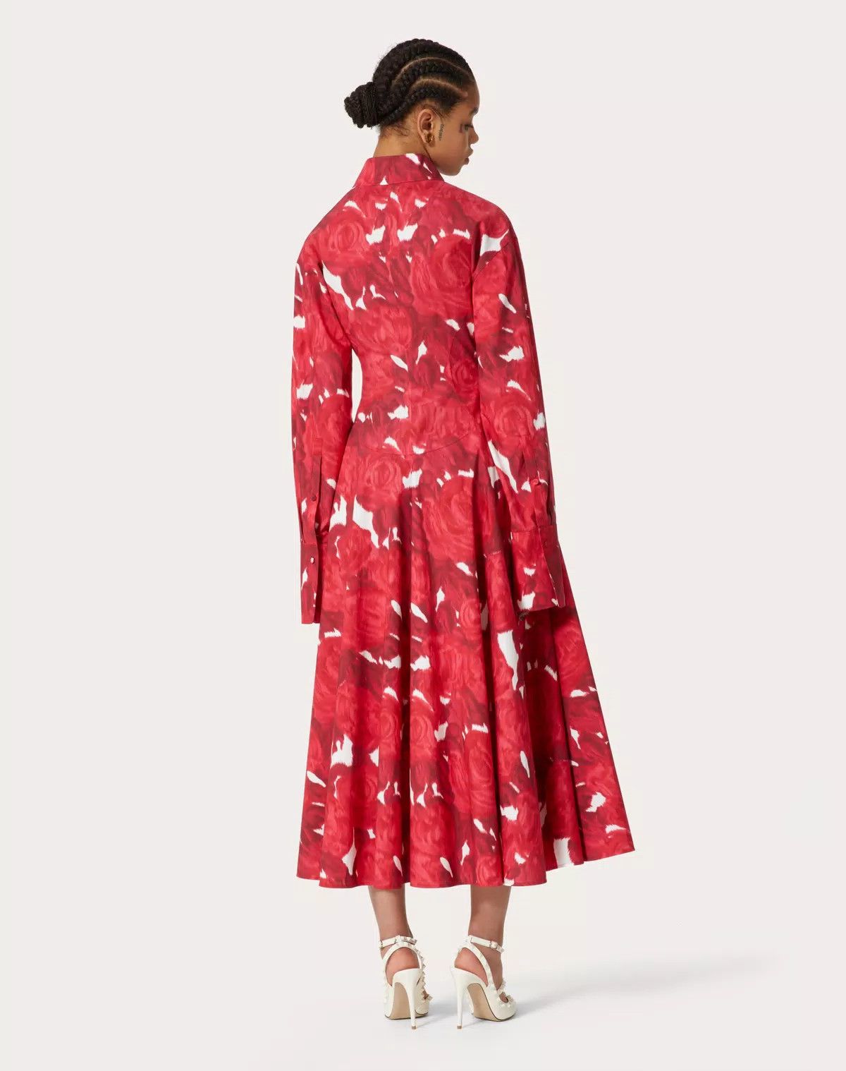 Valentino o1s1wg110625 Moire Poplin Midi Dress in Red/Milk Size M / US 6-8 / IT 42-44 - 4 Thumbnail