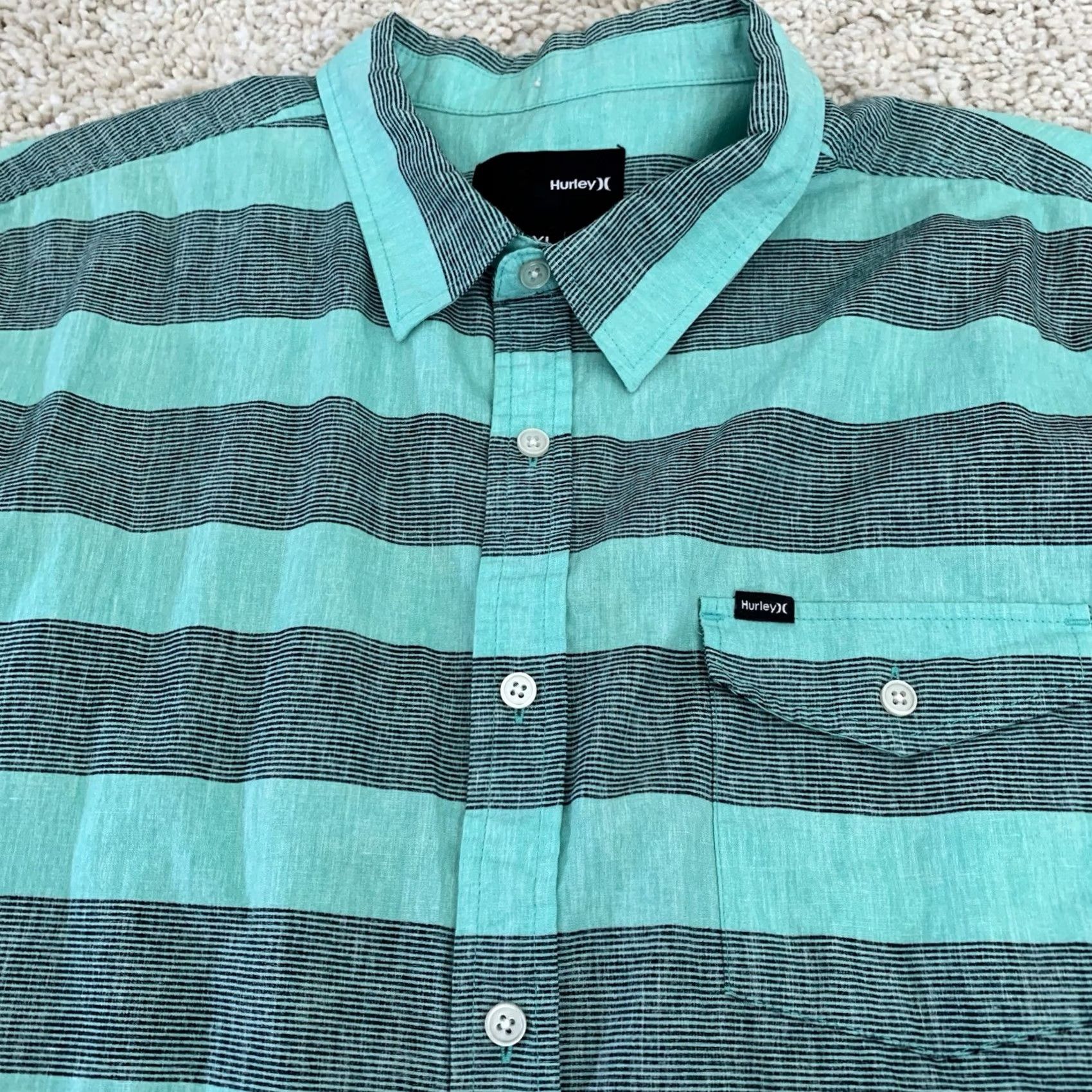 Hurley Hurley Shirt Mens XL Green Striped Woven Long Sleeve Button-Front Collared Shirt Size US XL / EU 56 / 4 - 3 Thumbnail