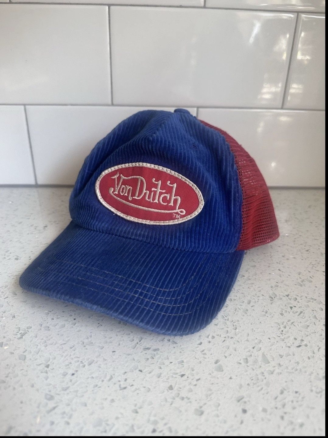 Von Dutch 🔥 Vintage Von Dutch Trucker Hat Y2K Corduroy Red Blue Size ONE SIZE - 1 Thumbnail