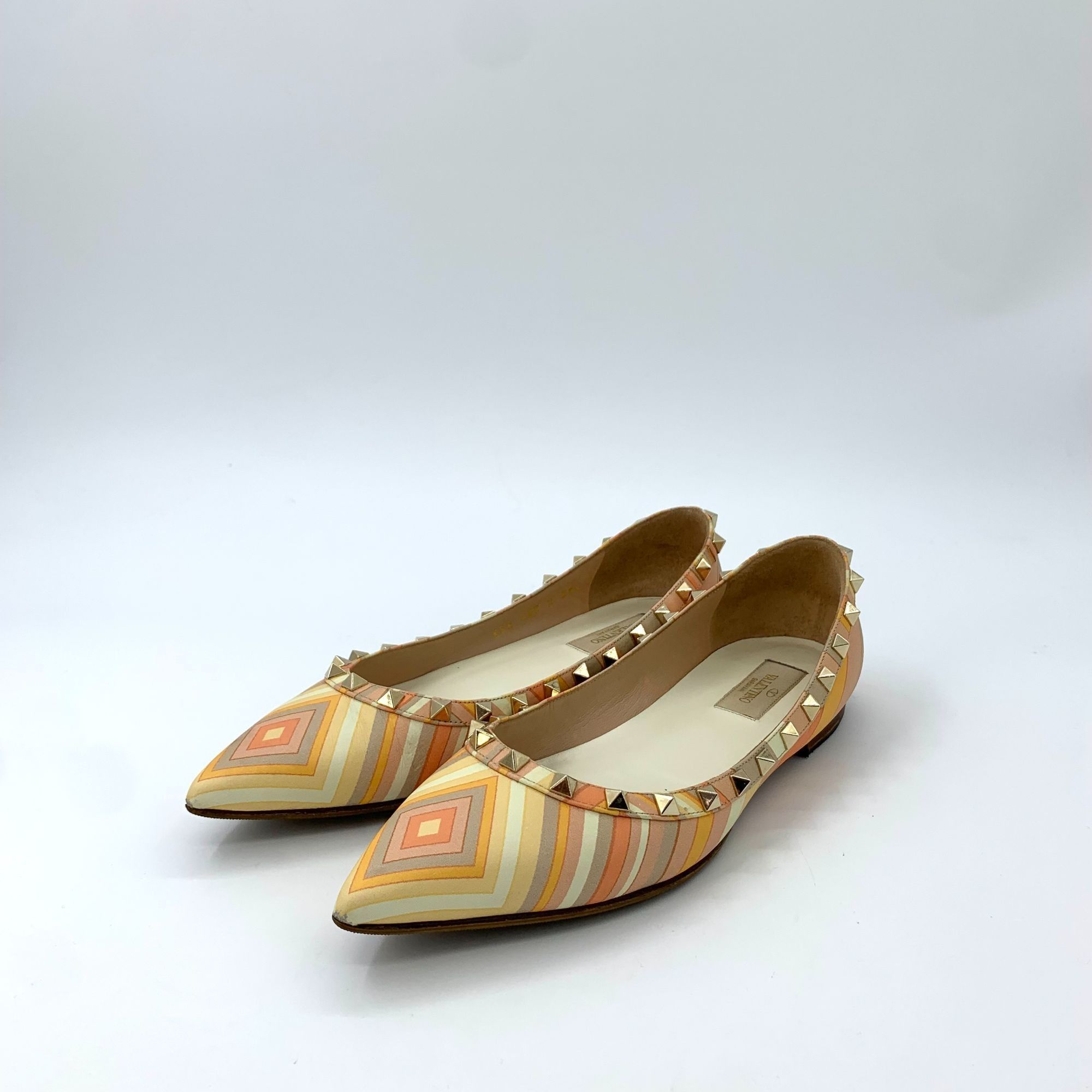 Valentino Valentino Rockstud Striped Leather Pointed-Toe Ballet Flats Size US 6.5 / IT 36.5 - 3 Thumbnail