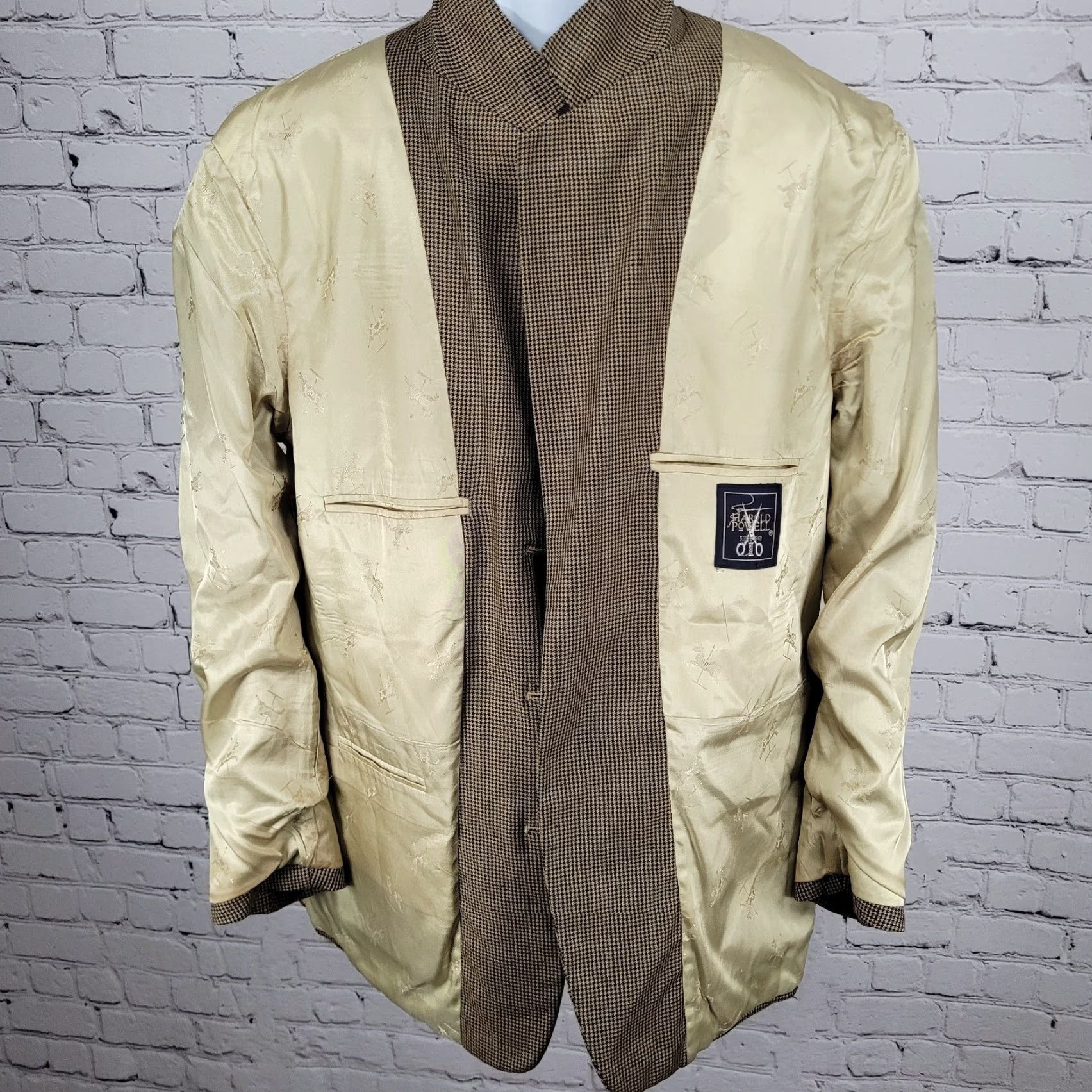 Vintage VINTAGE Harold Powell Blazer Notch Houndstooth 3 Button Single-Breasted Sport Coat USA 42R Brown Men Size 42R - 7 Thumbnail