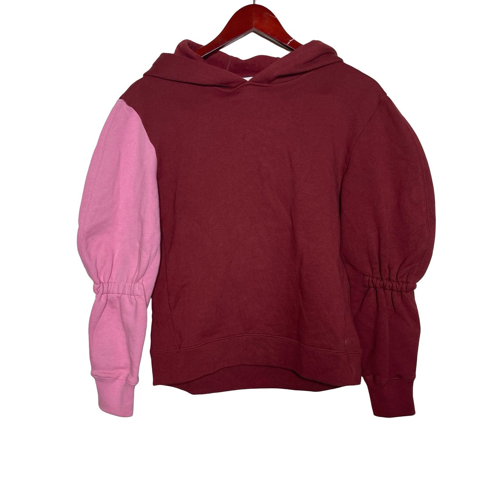 Tibi Tibi Two-Tone Burgundy Pink Cotton-Jersey Hooded Sweatshirt Size XXS / US 00 / IT 34 - 2 Thumbnail