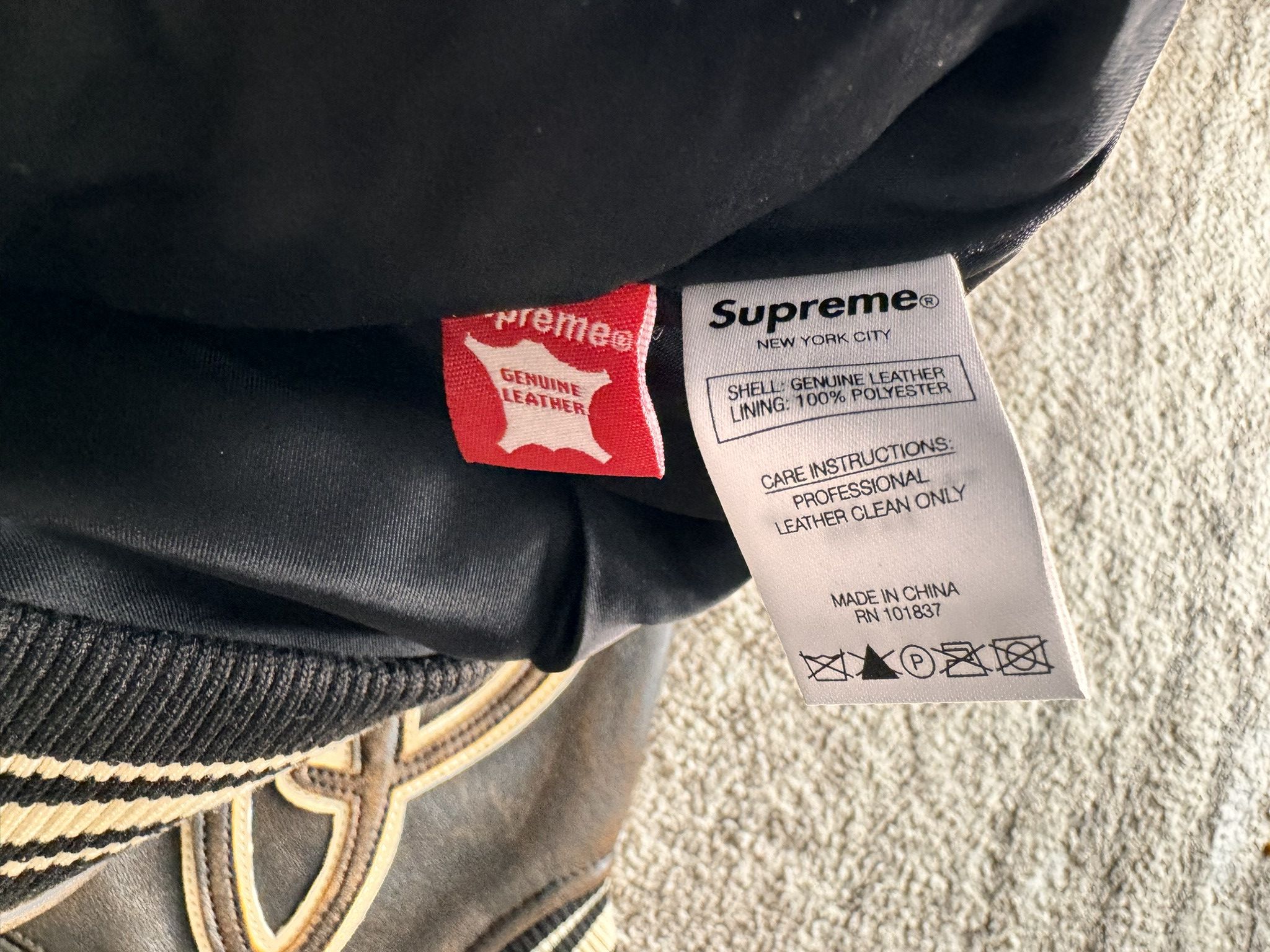 Supreme Supreme Worn Leather Varsity Jacket Black Medium