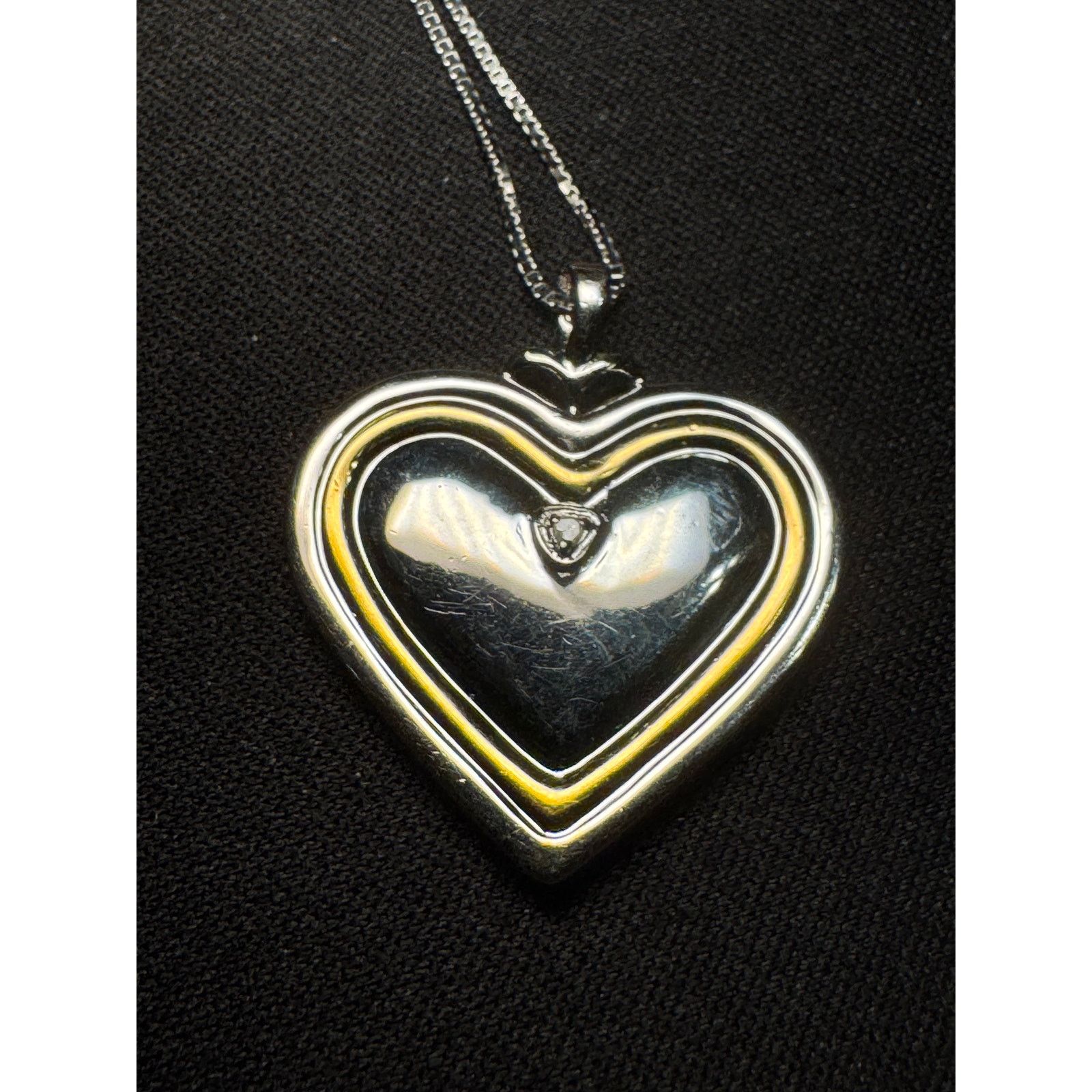 Other 925 Silver Heart Pendant & Diamond 17in Necklace Size ONE SIZE - 1 Thumbnail