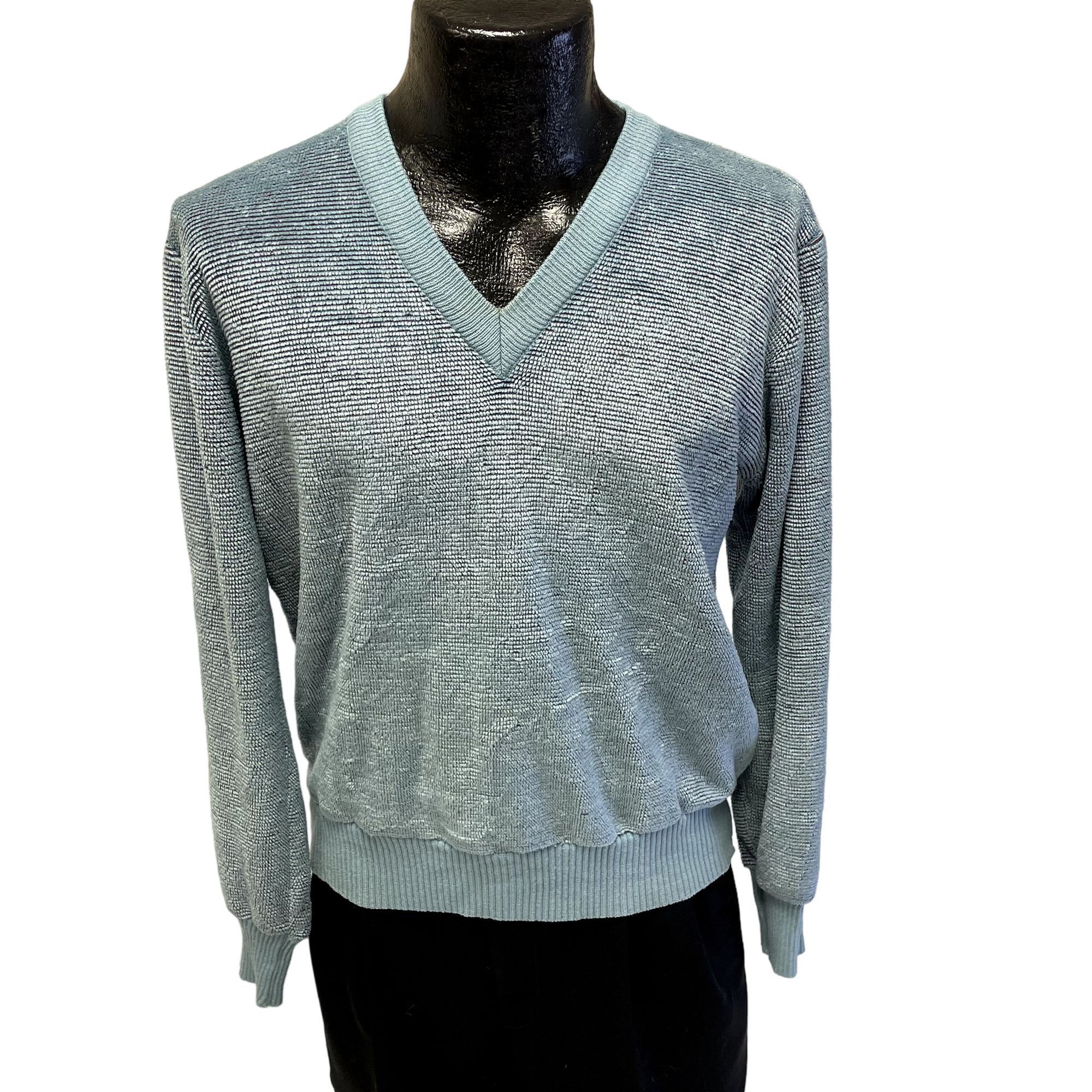 70's Career Club Powder Blue VELVET MoD V NECK Pullover M