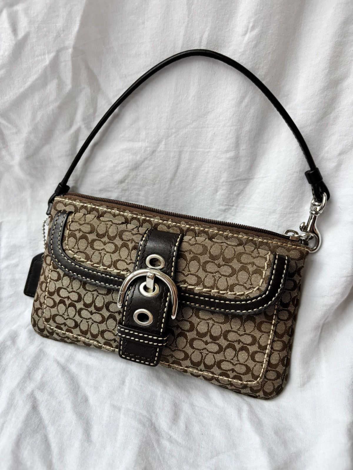 Coach Vintage Coach Y2K Brown Signature Turnlock Mini Shoulder Bag 