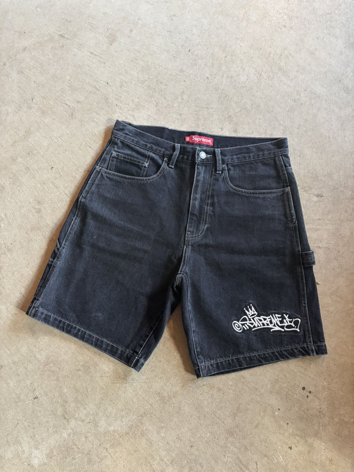 Supreme Handstyle Tag Denim Painter Shorts (SS21) Black