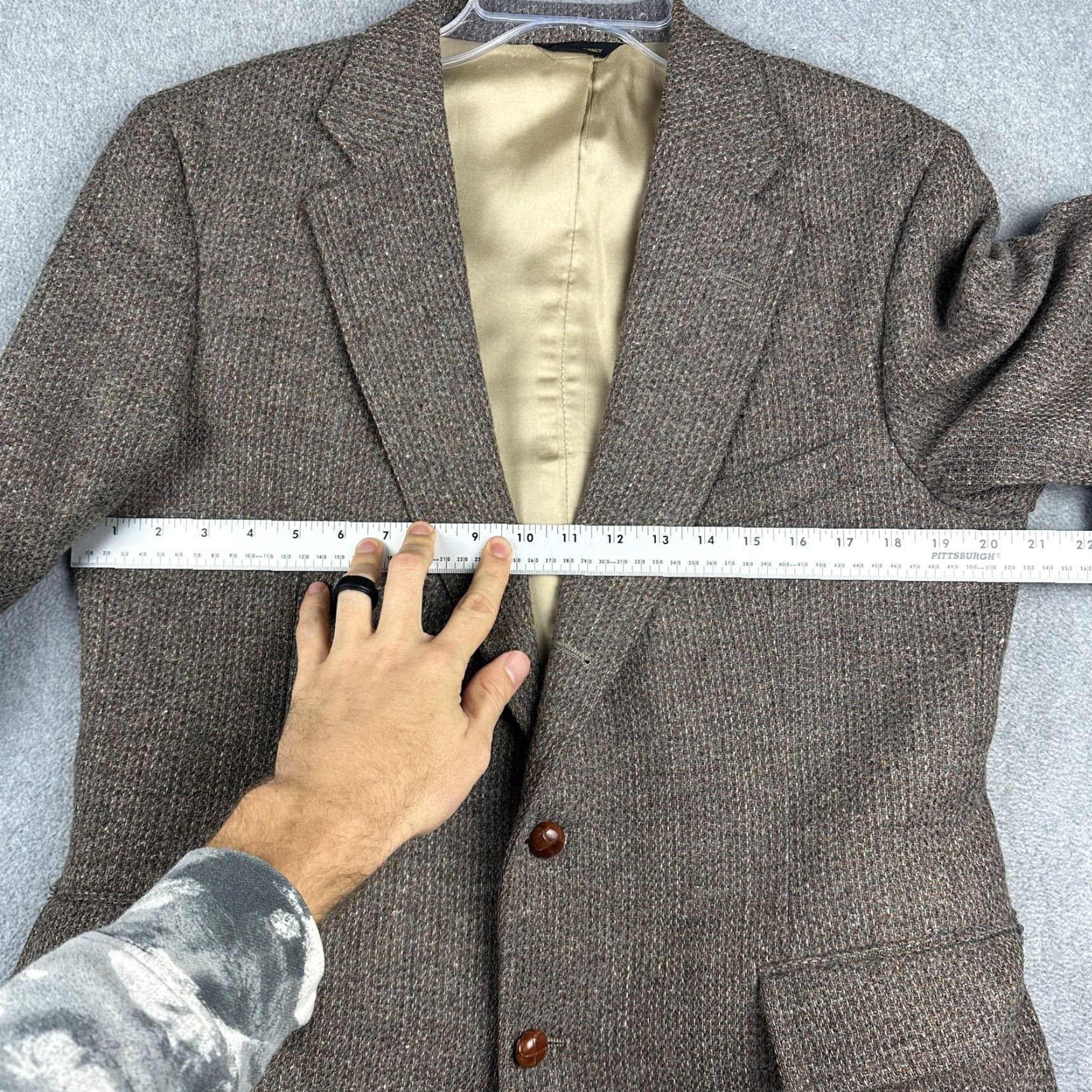 Vintage Yardam Ltd Mens Blazer Sport Coat 40R Brown Gray Tweed 2 Button Notch Lapel Wool Jacket Jacket Front Two-Button Single-Breasted Casual Business Mens Size 40R - 6 Thumbnail