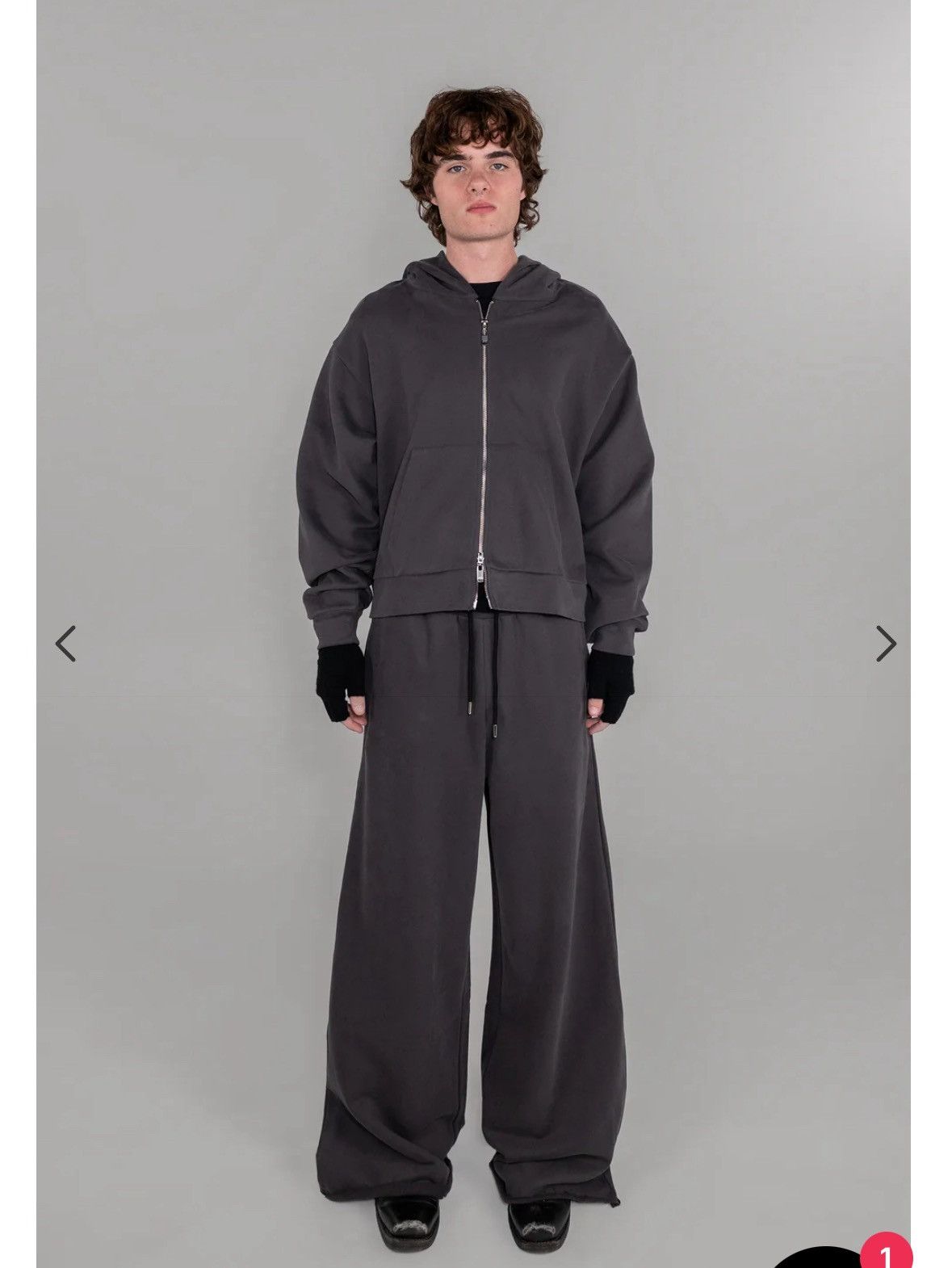 Other Pearled Ivory Washed Cropped Zip Hood ( Charcoal ) SMALL Size US S / EU 44-46 / 1 - 3 Thumbnail