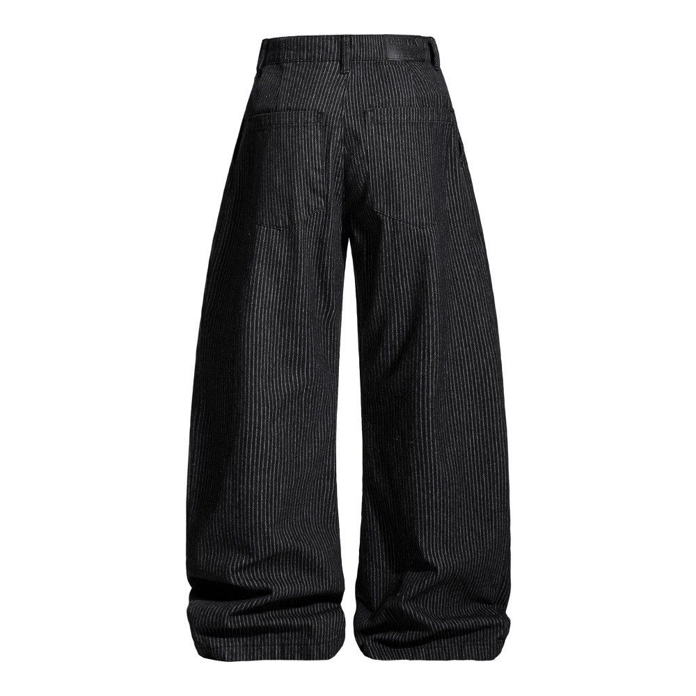 Jean Men's Loose American Retro Vertical Striped Curved Jeans Size US 32 / EU 48 - 2 Thumbnail