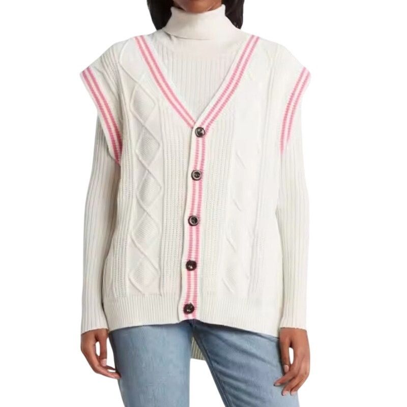 BP. BP Cable Knit Sweater Vest V-Neckline Pink Cream W XS NWT Size XS / US 0-2 / IT 36-38 - 1 Thumbnail