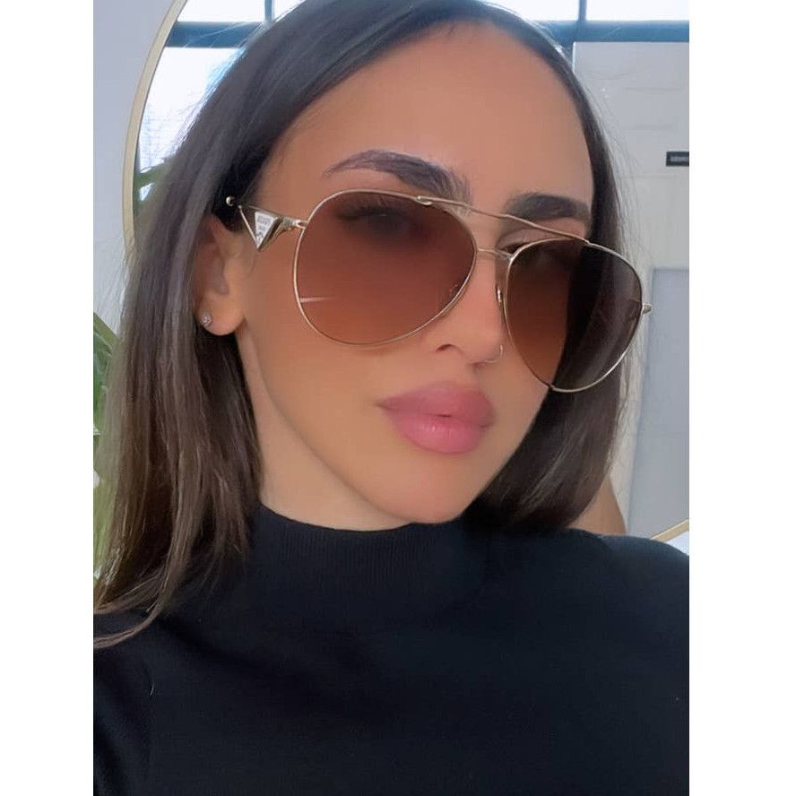 image of New Prada Pr73Zs Aviator Sunglasses In Gold Brown, Women's