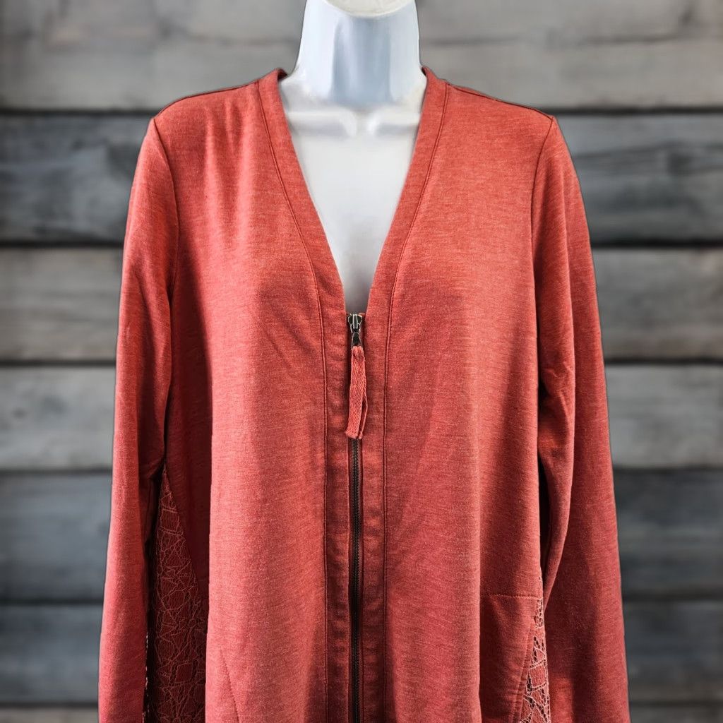 Vintage LOGO Lounge Lori Goldstein Womens Sweatshirt Zip Up Slim Red Lace Overlay Medium Size M / US 6-8 / IT 42-44 - 1 Thumbnail