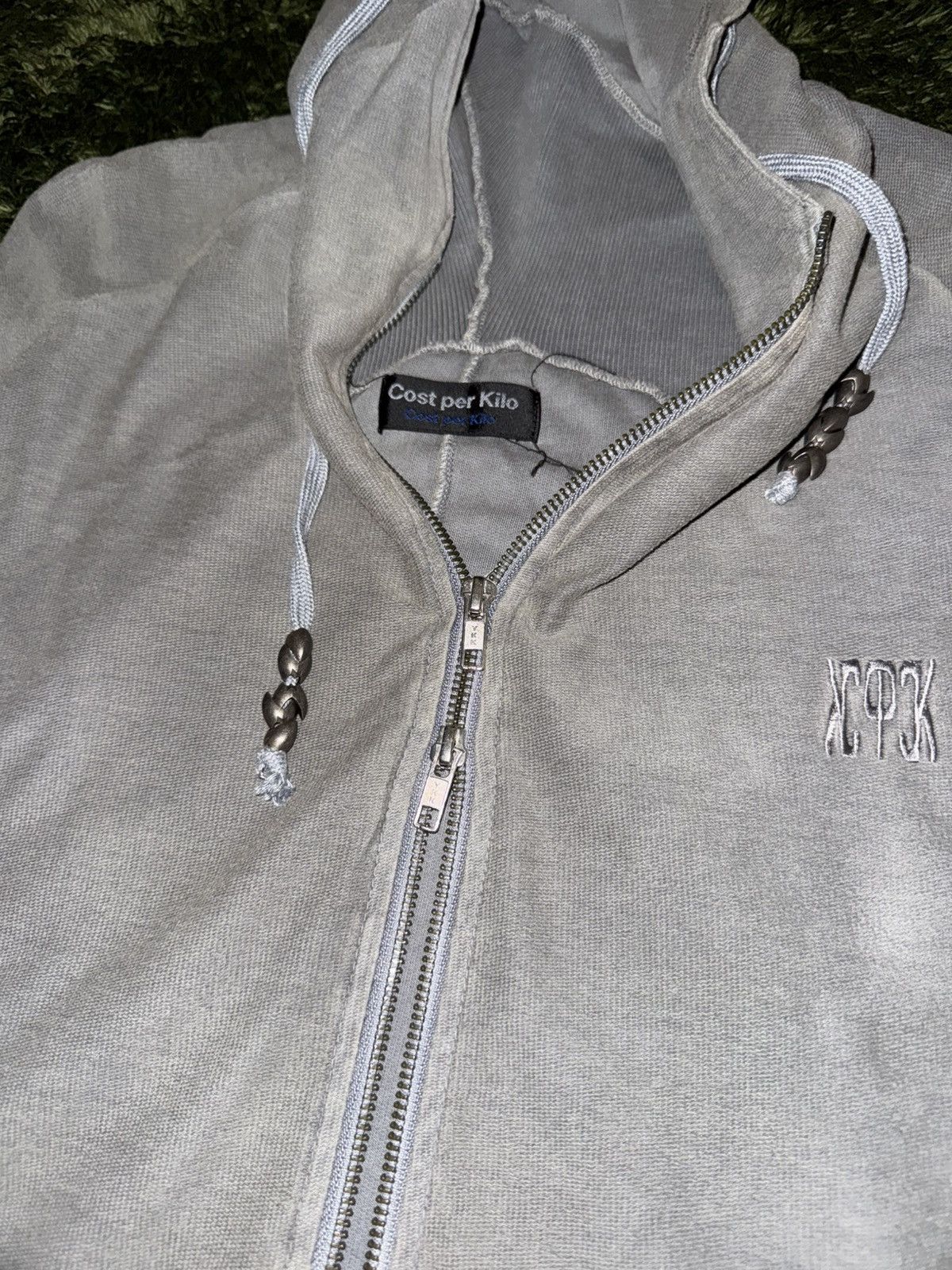 Japanese Brand [XL] Cost per Kilo Lightweight Bleached Zip-Up Hoodie – Grey Size US XL / EU 56 / 4 - 5 Thumbnail