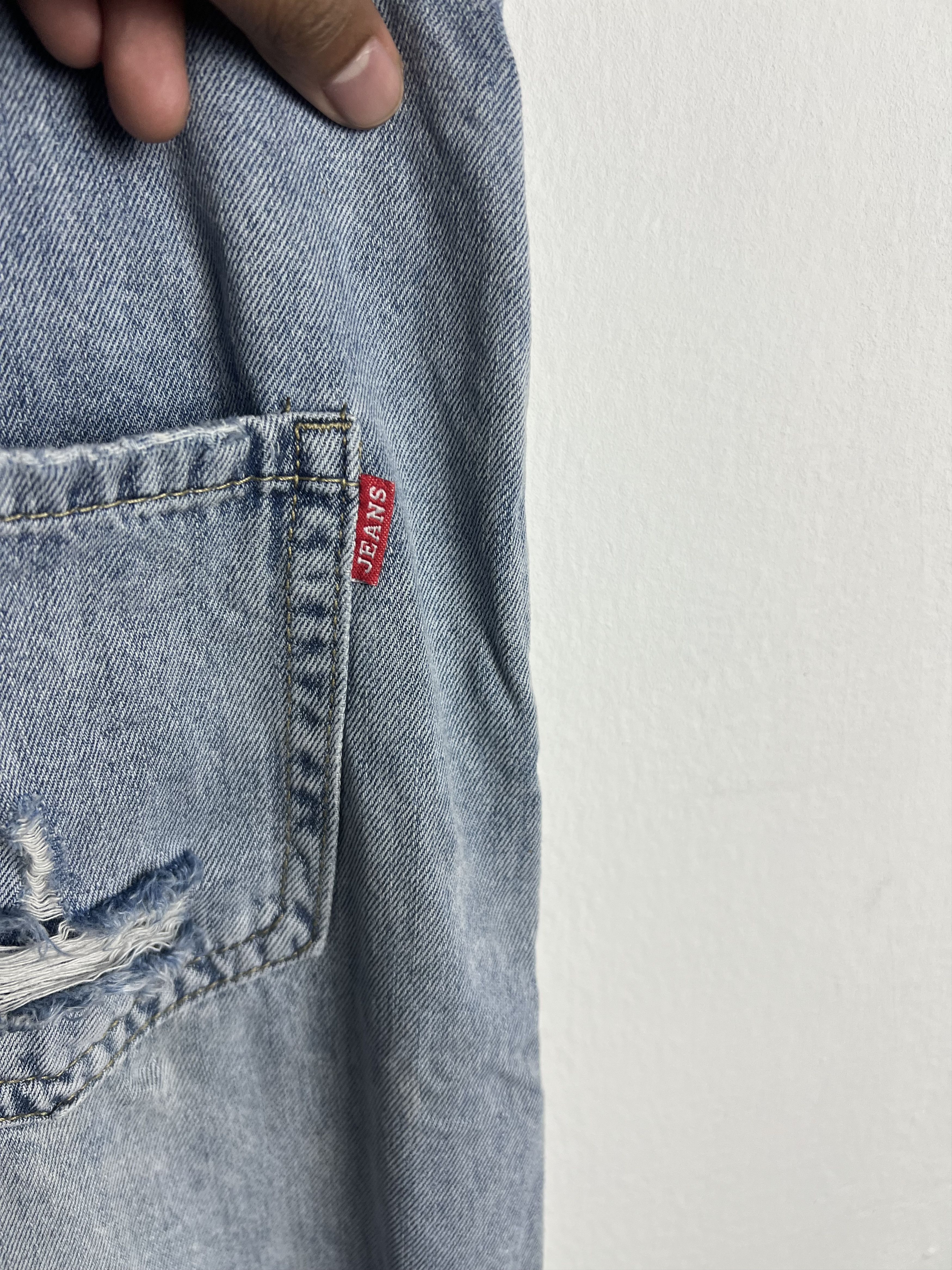 If Six Was Nine 5u Shops Light Wash Distressed Denim Overalls Size US 35 - 11 Thumbnail