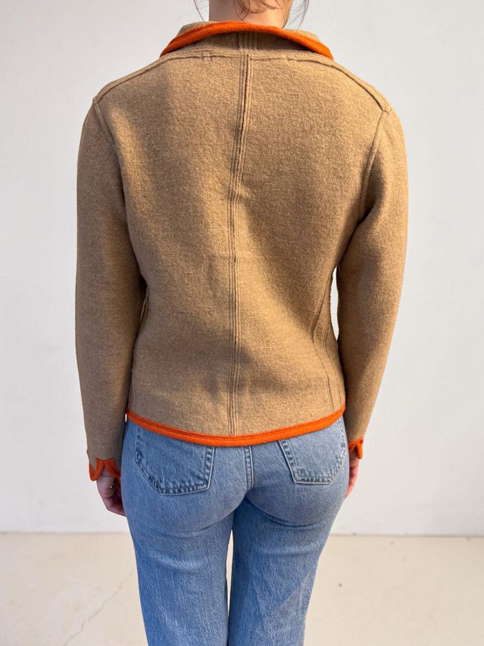 Frauenschuh Fragenshuh Wool Jacket Beige Orange Trim Size S / US 4 / IT 40 - 2 Thumbnail