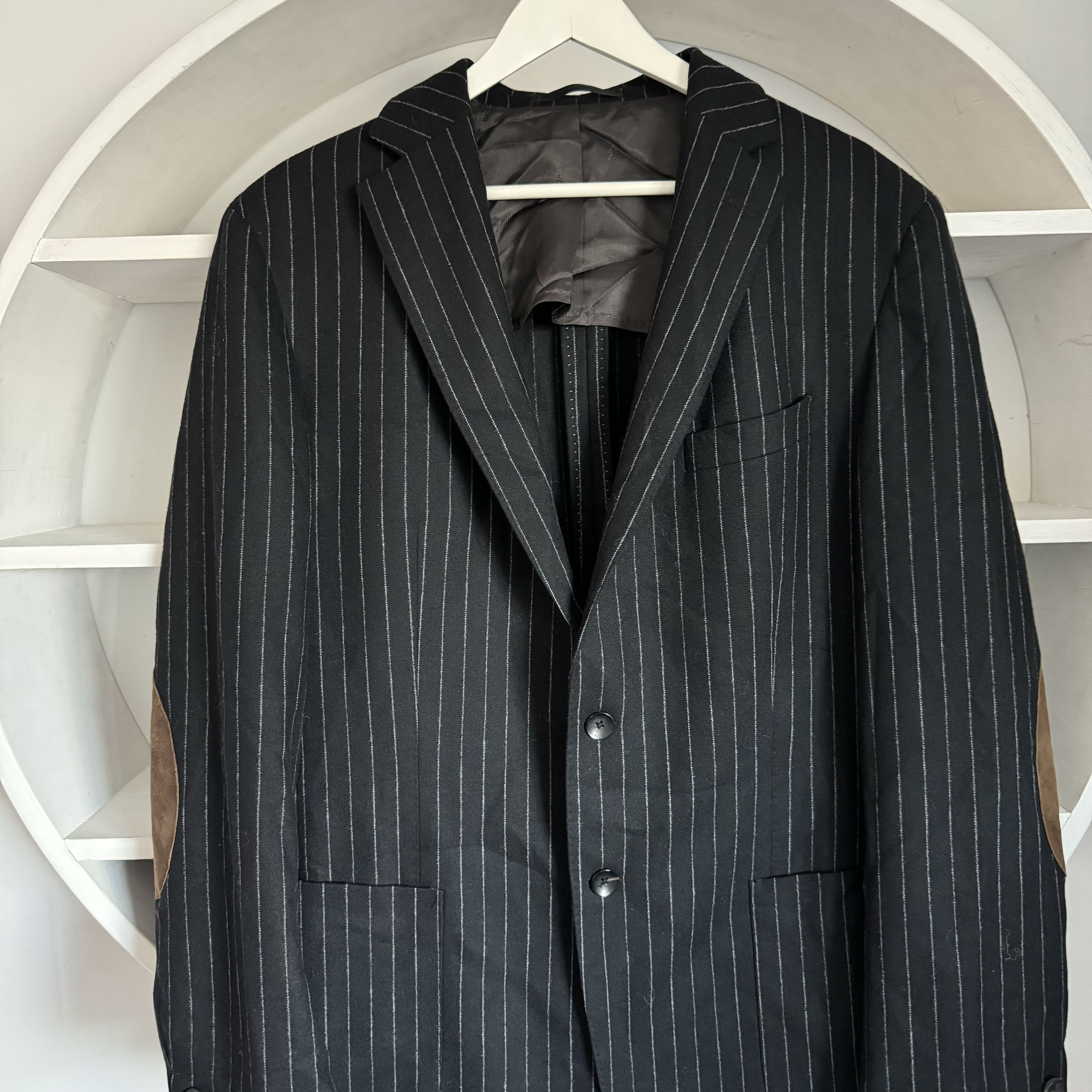 Loro Piana Men's WINDSOR SARTORIA WOOl CASHMERE Black Stripped Blazer Size 50R - 3 Thumbnail