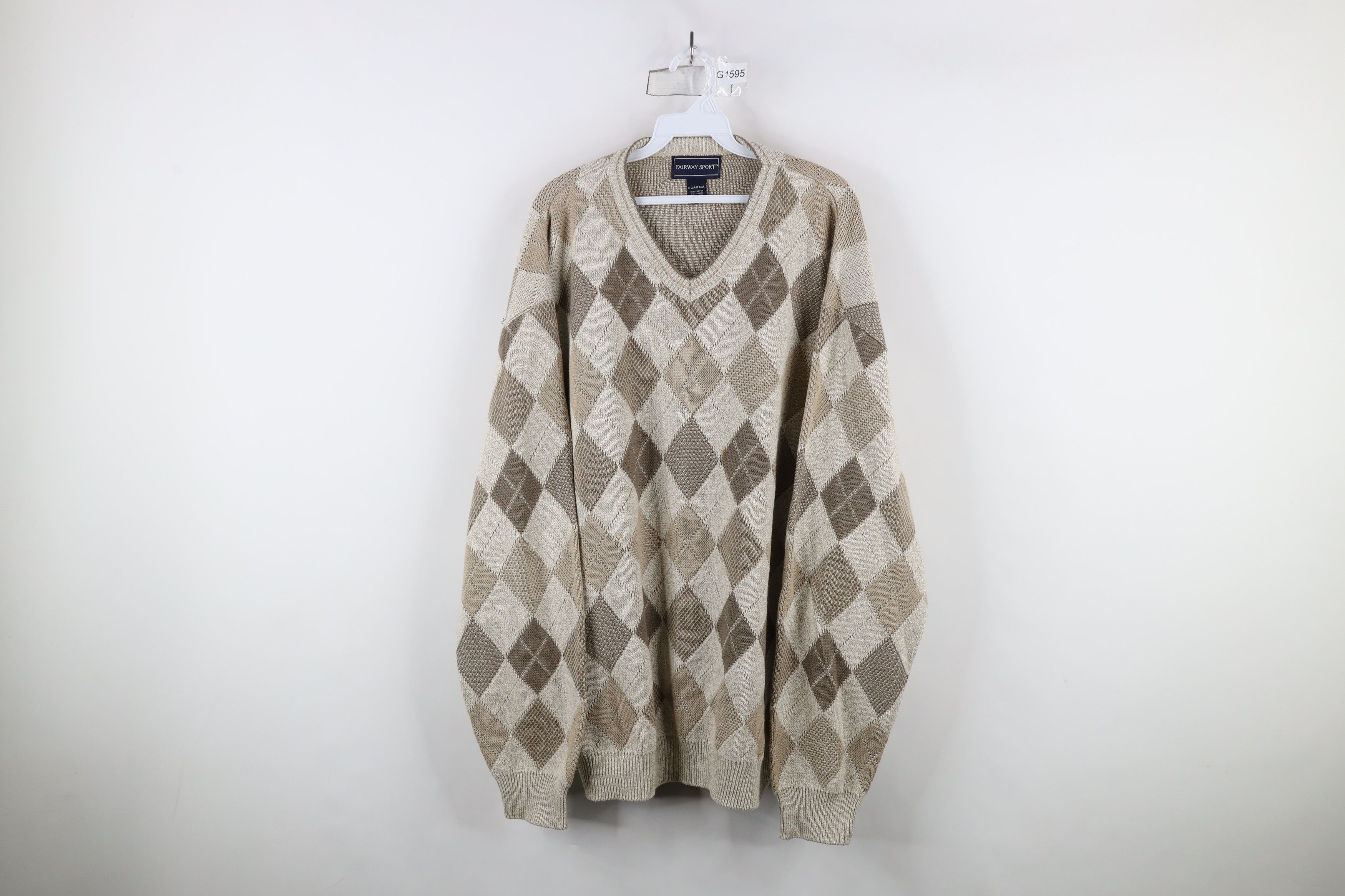 Vintage Vintage 90s Streetwear Argyle Diamond V-Neck Sweater USA Size US XL / EU 56 / 4 - 1 Thumbnail