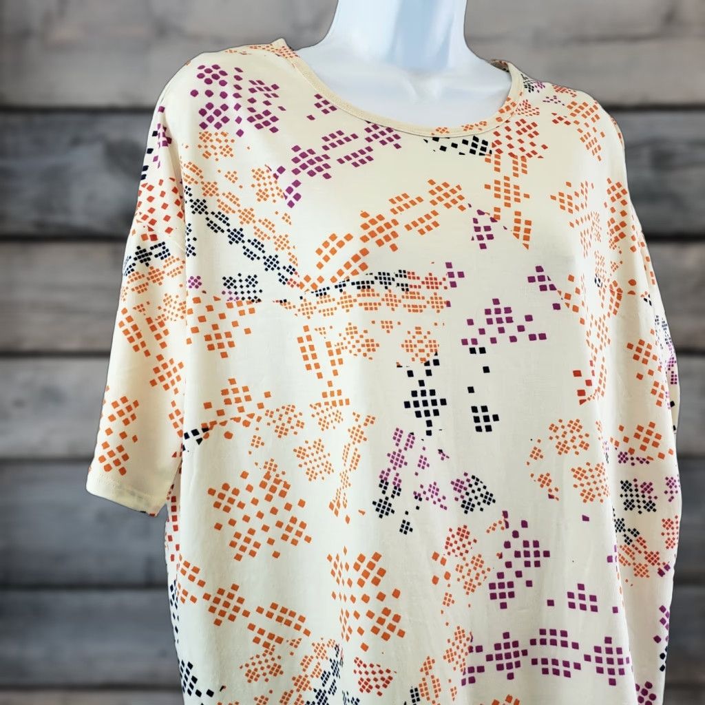 Vintage LuLaRoe Irma Top 2XS Womens Orange Cream Geometric Short Sleeve T-Shirt Tunic Casual Pullover NS Size XXS / US 00 / IT 34 - 1 Thumbnail