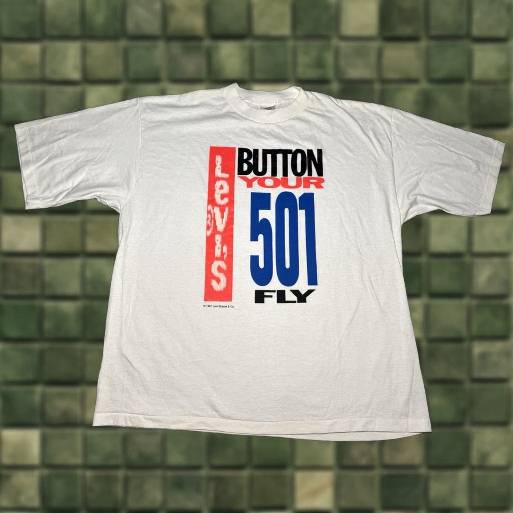 Levi's VINTAGE LEVI'S 501 T Shirt XL White 90s BUTTON YOUR FLY Single Stitch USA Size US XL / EU 56 / 4 - 1 Thumbnail