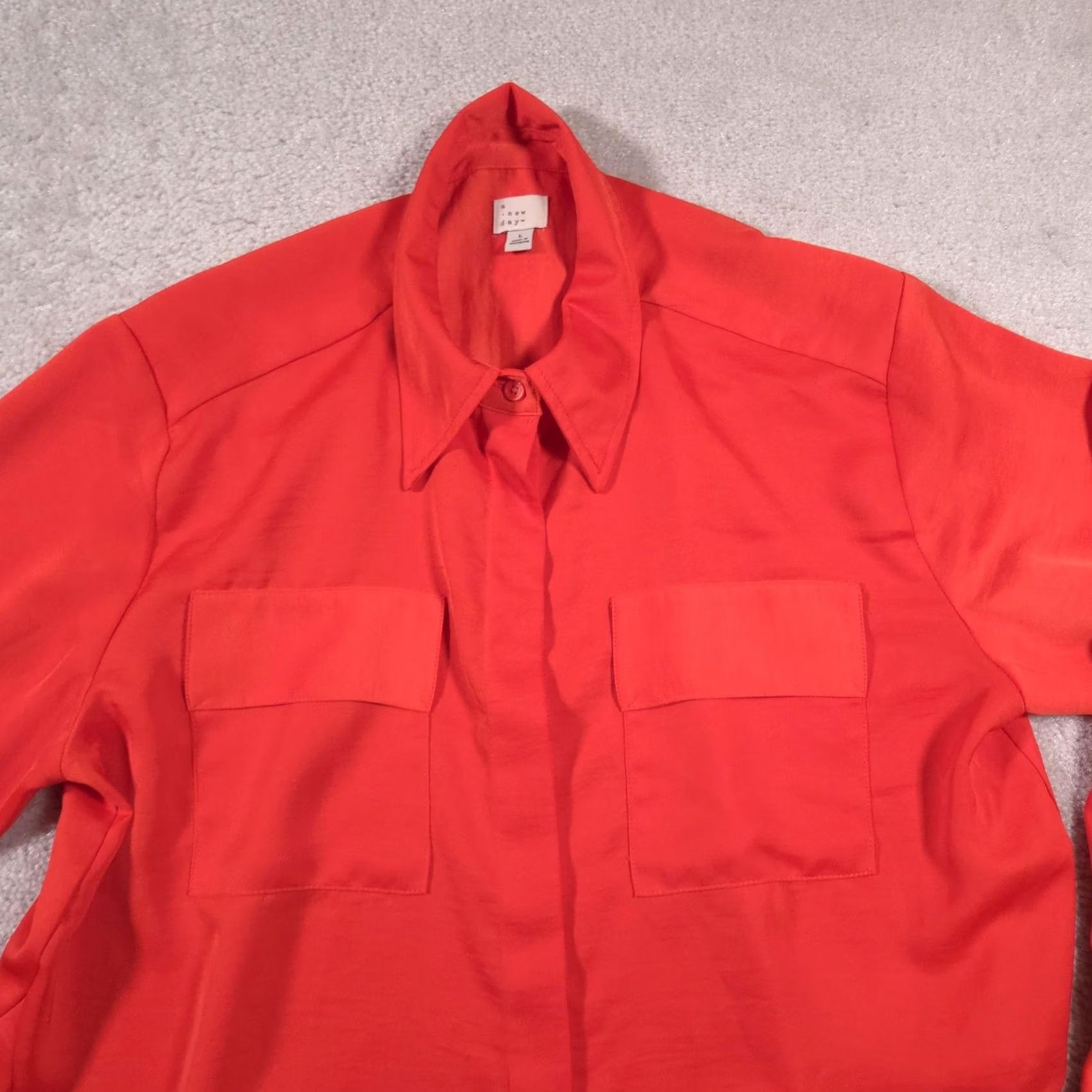 Vintage A New Day Shirt Womens L Orange Long Sleeve Button Front Blouse Pockets Size L / US 10 / IT 46 - 2 Thumbnail