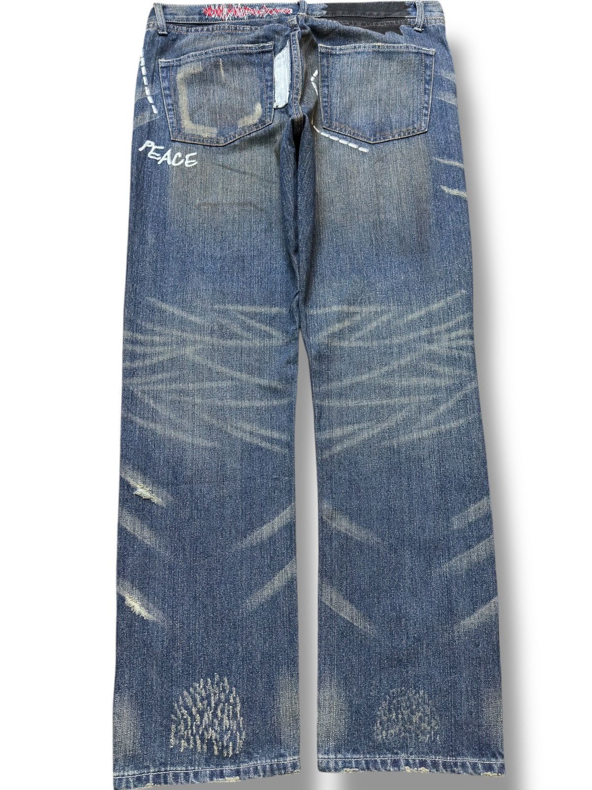 Le Grande Bleu (L.G.B.) Vintage Japanese Brand Art Works Painted Denim Size US 37 - 4 Thumbnail