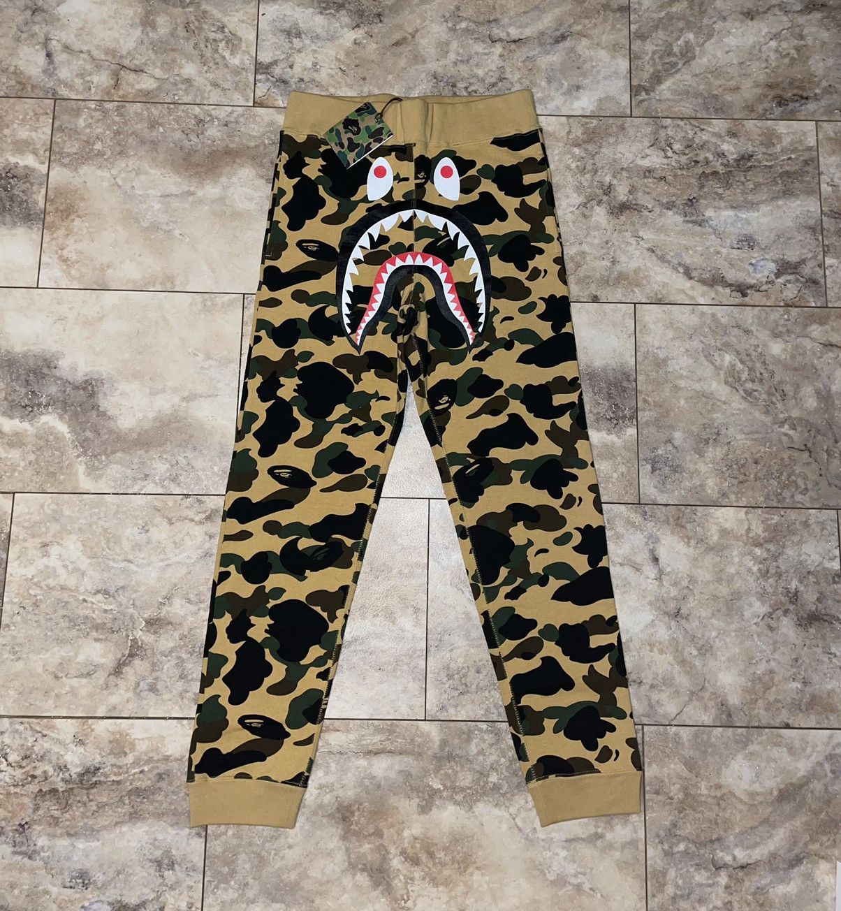 image of Bape 1St Camo Shark Slim Sweat Pants Yellow Large, Men's (Size 30)