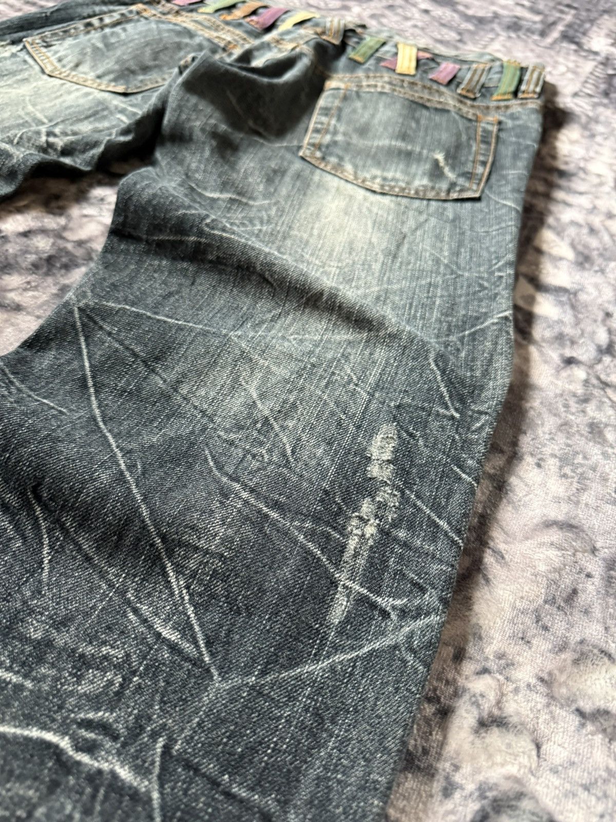 Japanese Brand × LOWBOX × Tete Homme Nylaus Japan Cut And Sew Double Waist Shadow Wash Jeans Size US 30 / EU 46 - 19 Thumbnail