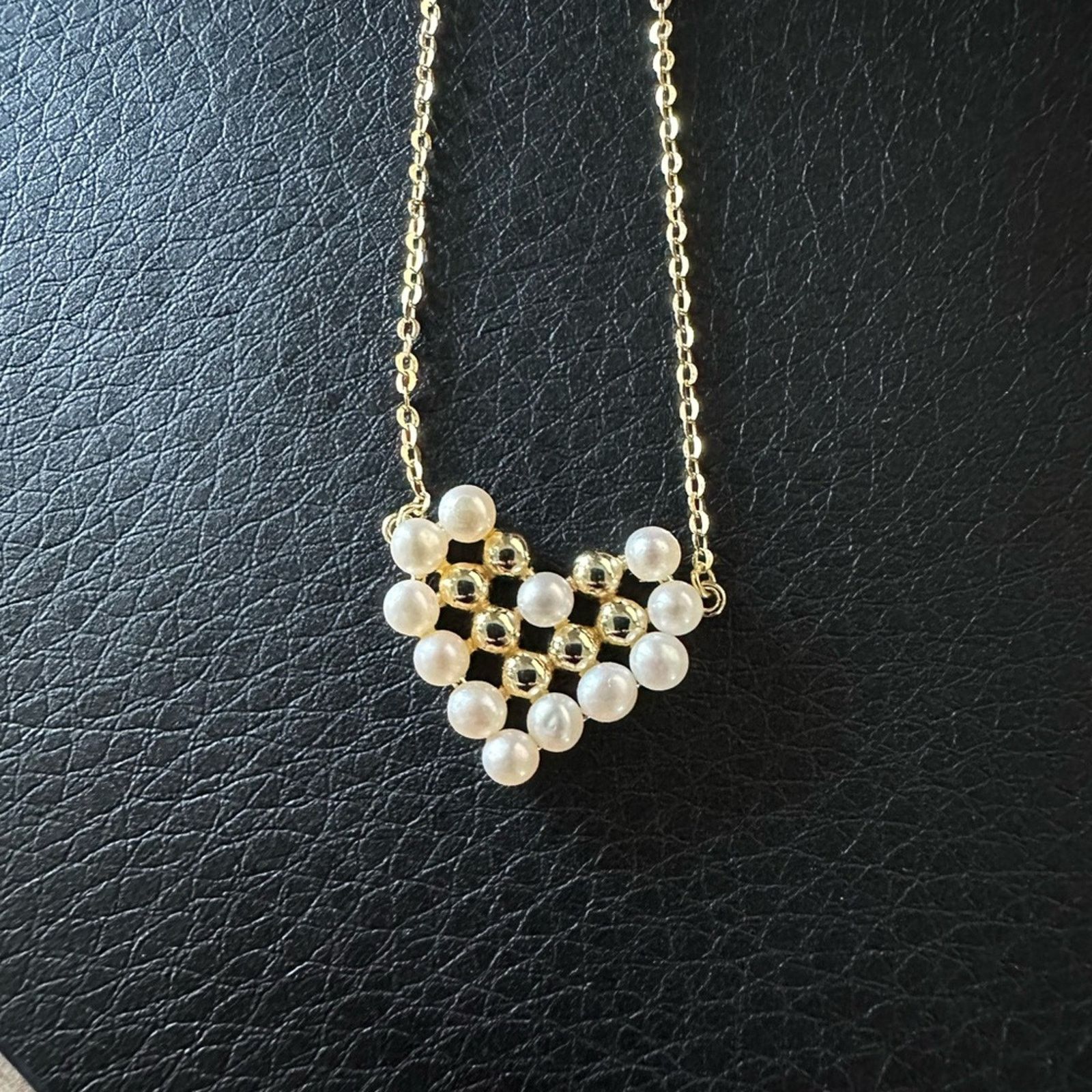 Other NEW Pixilated Gold & Freshwater Pearl Heart Necklace Size ONE SIZE - 2 Thumbnail