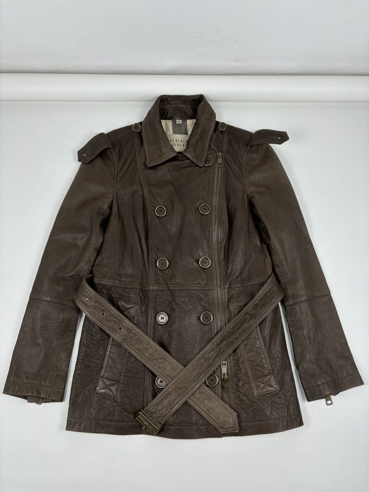 Burberry × Burberry Prorsum BRIT LAMBSKIN Nova Check Double-Breasted Zip Coat Belt Trench Jacket Size L / US 10 / IT 46 - 7 Thumbnail
