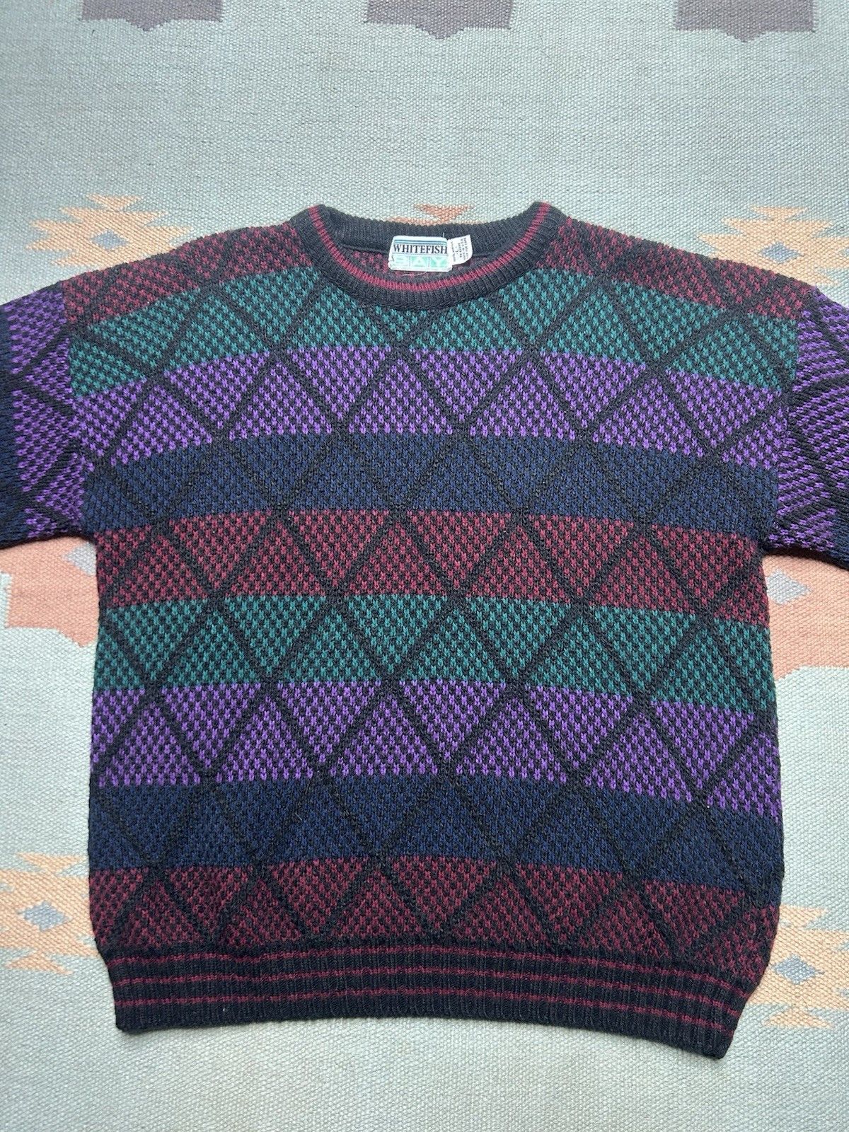 Vintage Vtg 90s acrylic knit sweater geometric diamonds USA large Size US L / EU 52-54 / 3 - 2 Thumbnail