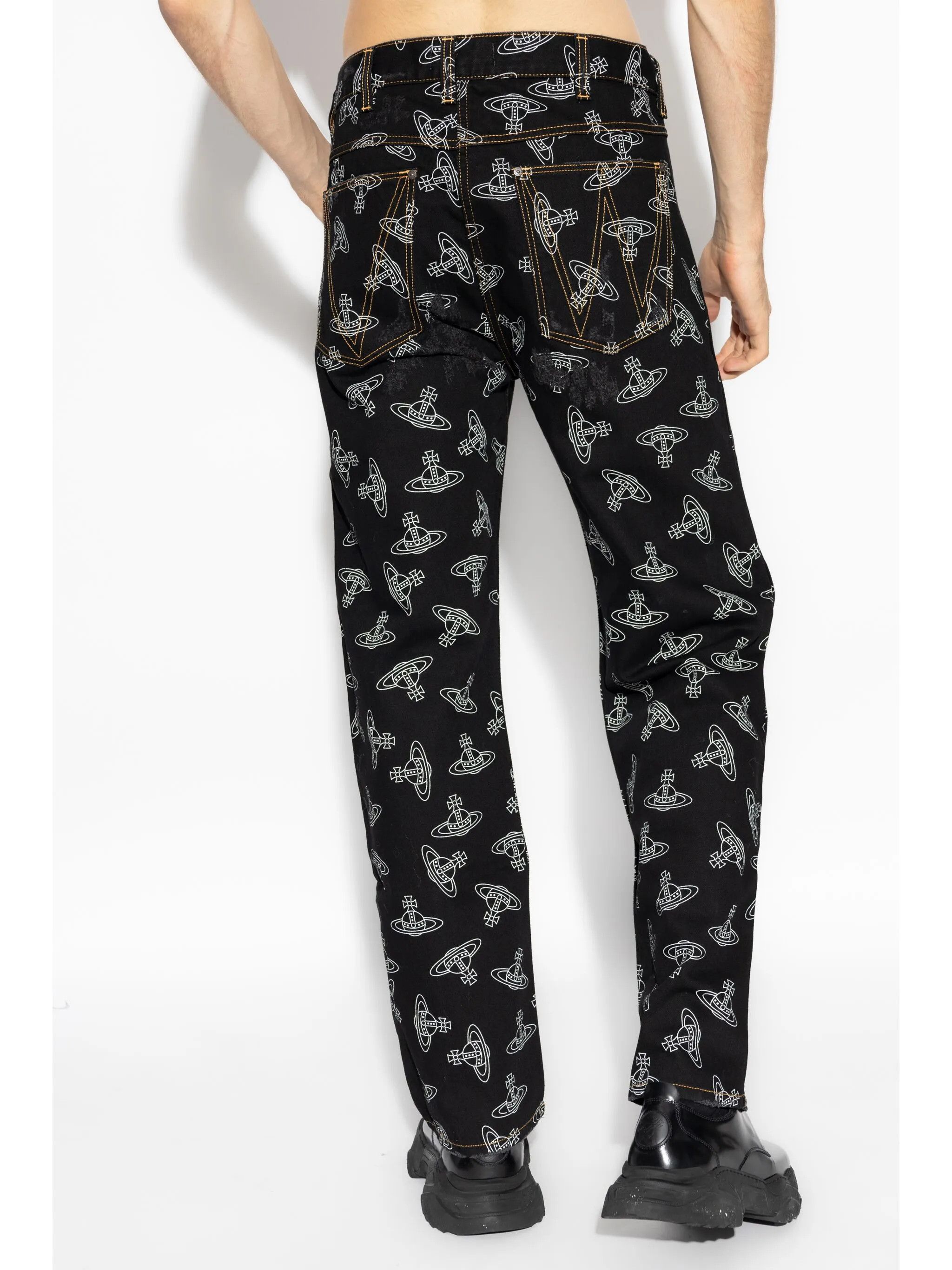 Vivienne Westwood o1srvl11e0326 Orb-Print Regular-Fit Jeans in Black Size US 30 / EU 46 - 4 Thumbnail