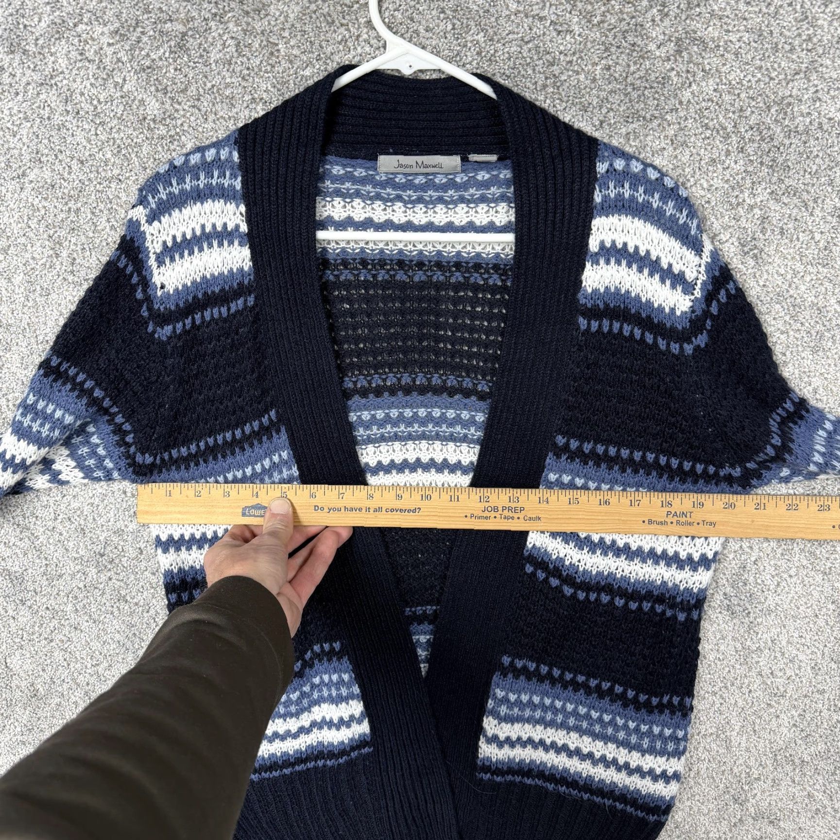 Vintage Jason Maxwell Cardigan Sweater Women S Blue Striped Open Knit Boho Cabincore V-Neck Open Front Knit Casual Fall Winter Size S / US 4 / IT 40 - 4 Thumbnail