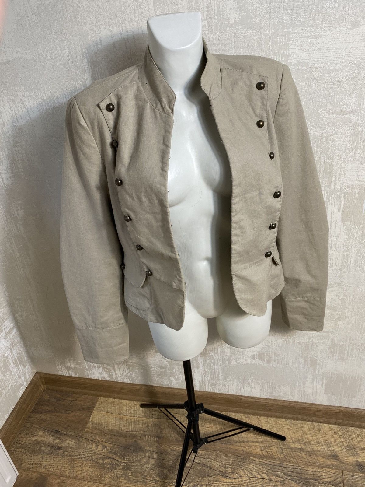 Japanese Brand Linen Napoleon Military Jacket Hussar Officer Blazer Beige Size XL / US 12-14 / IT 48-50 - 4 Thumbnail