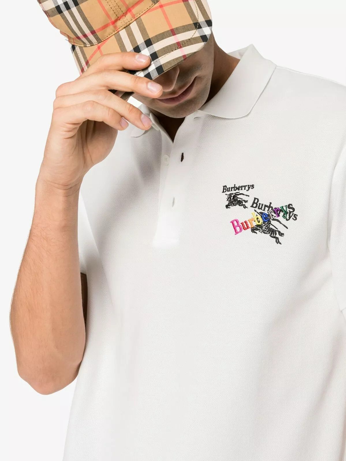 Burberry White Embroidered Multi Logo Polo Size US XXL / EU 58 / 5 - 3 Thumbnail