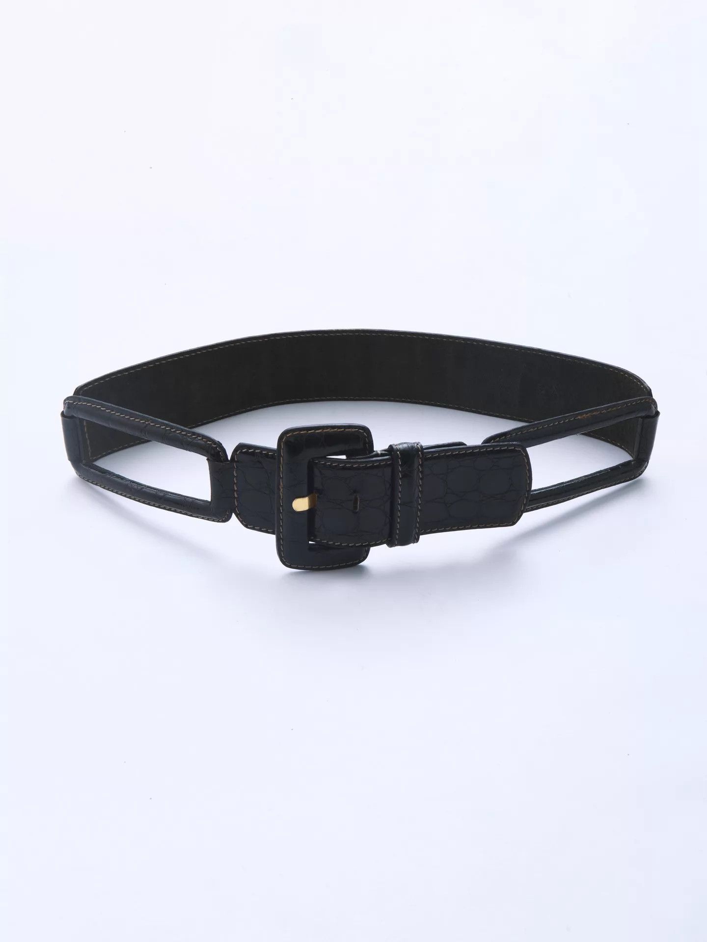 Gianfranco Ferre GIANFRANCO FERRE Dark Crocodile Cutout Belt Size ONE SIZE - 6 Thumbnail