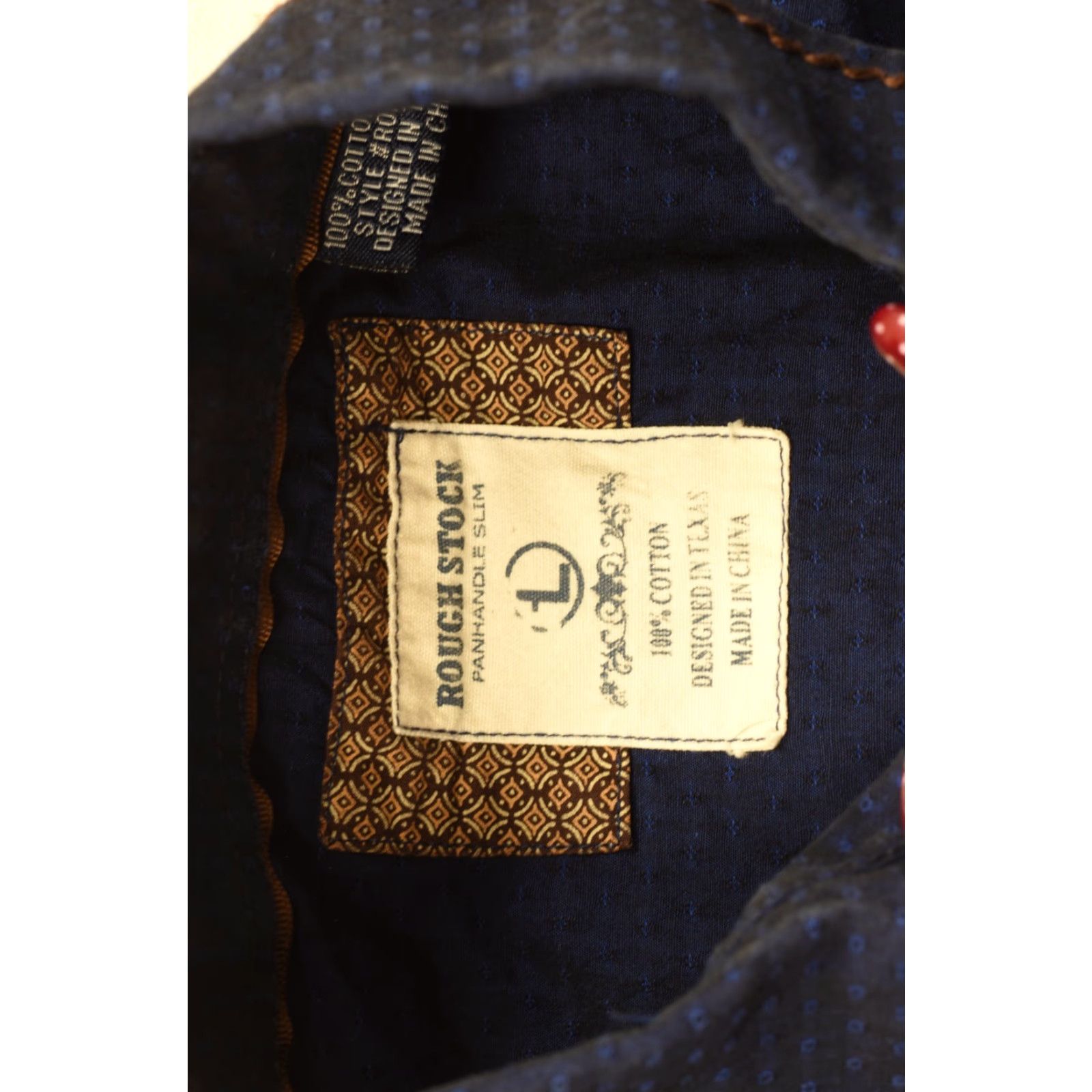 Vintage Rough Stock Panhandle Slim Mens Large Blue Textured Long Sleeve Western Snap Shirt Size US L / EU 52-54 / 3 - 8 Thumbnail