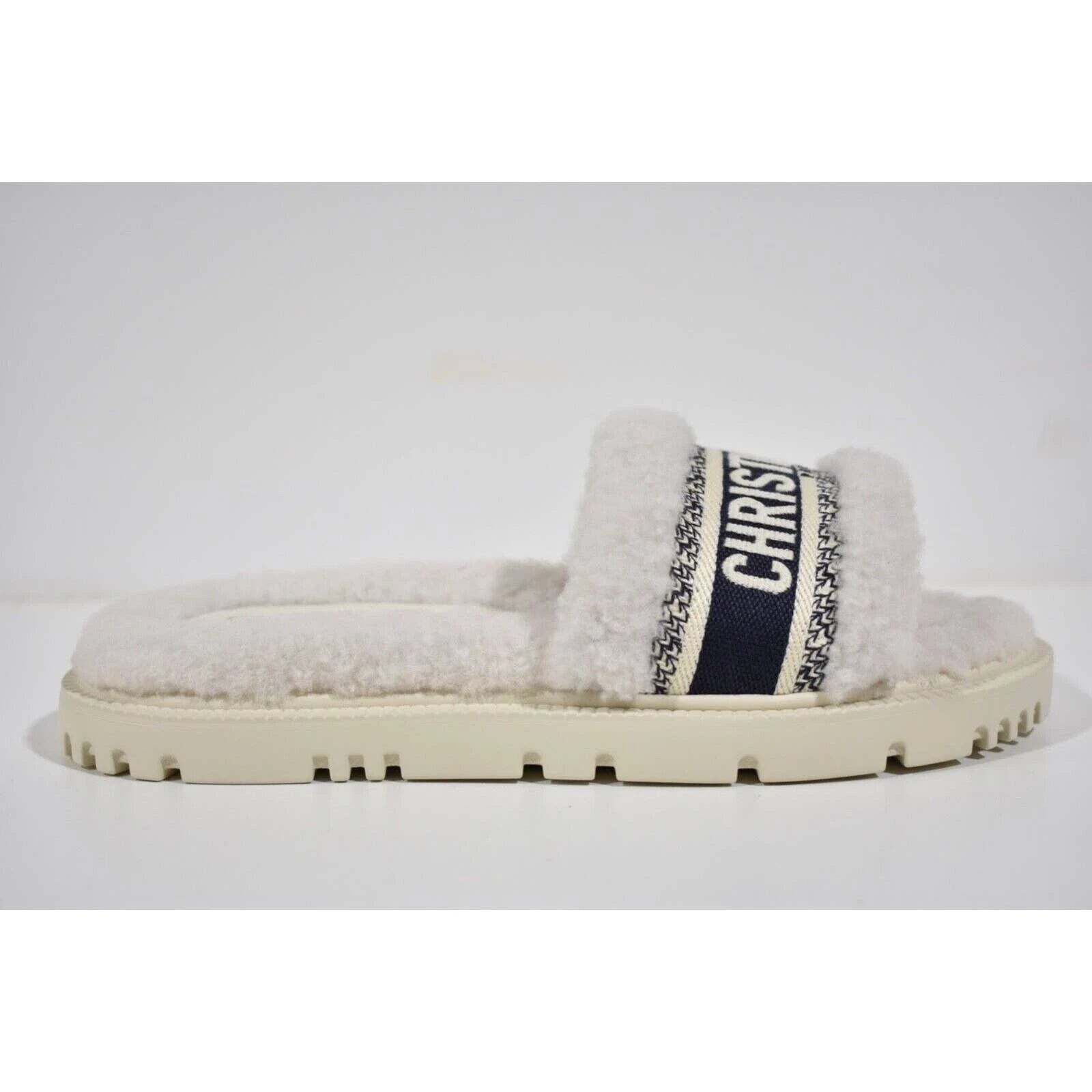Dior Dway Shearling Fur Logo Chunky Slide Flat Sandal 40 Size US 10 / IT 40 - 3 Thumbnail
