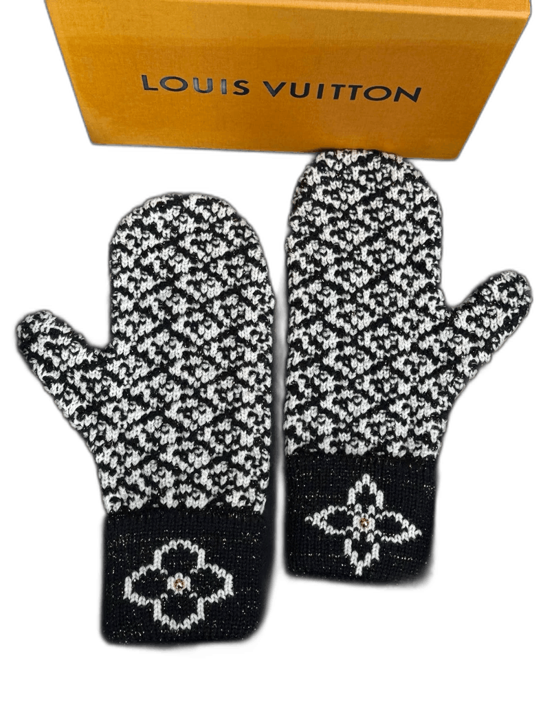 Louis Vuitton Louis Vuitton Wool Silk Gloves in Black and White Size ONE SIZE - 1 Thumbnail