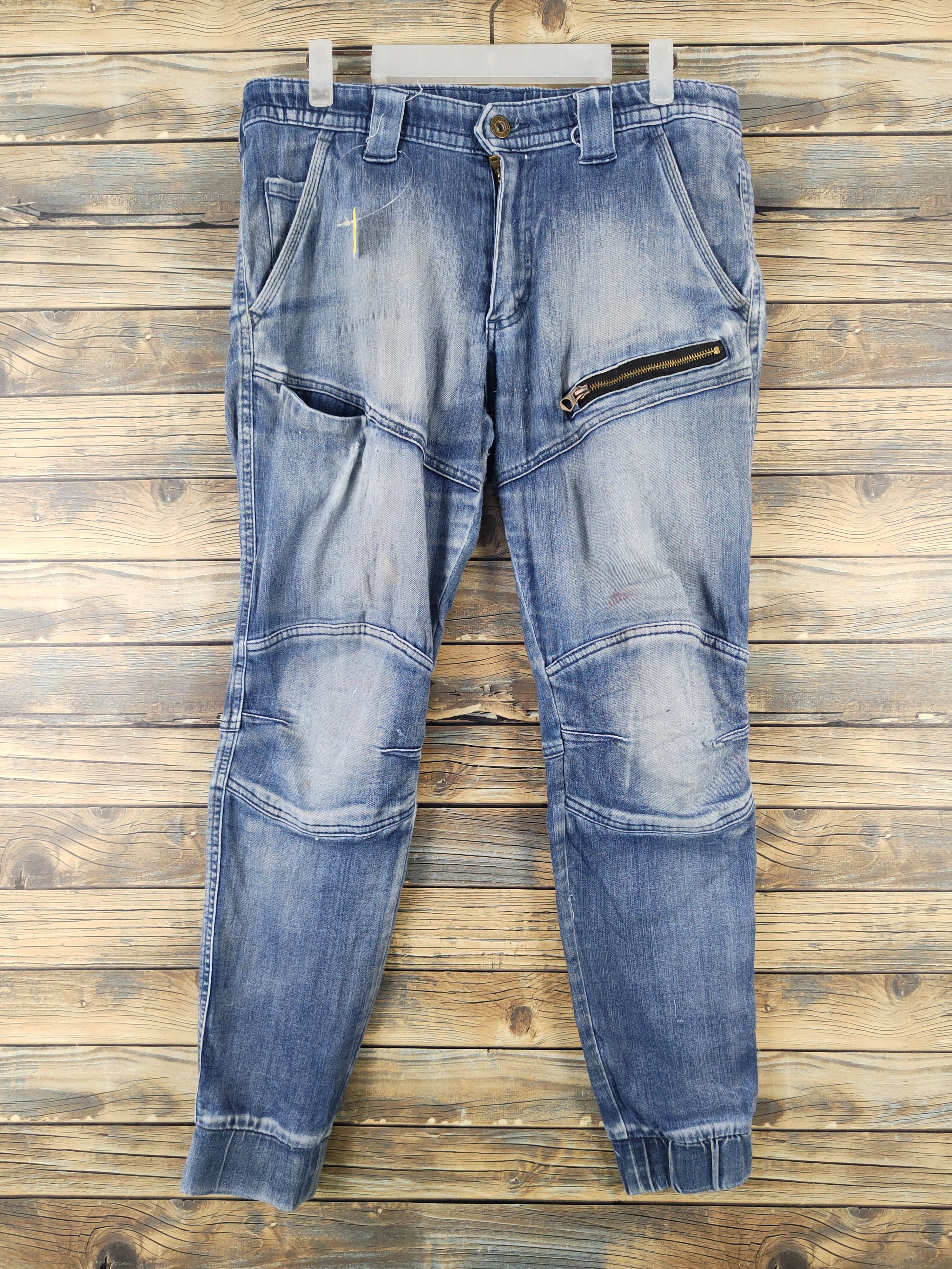Japanese Brand FieldCore Blue Distressed Ripped Jogger Jeans #W2080 Size US 33 - 1 Thumbnail
