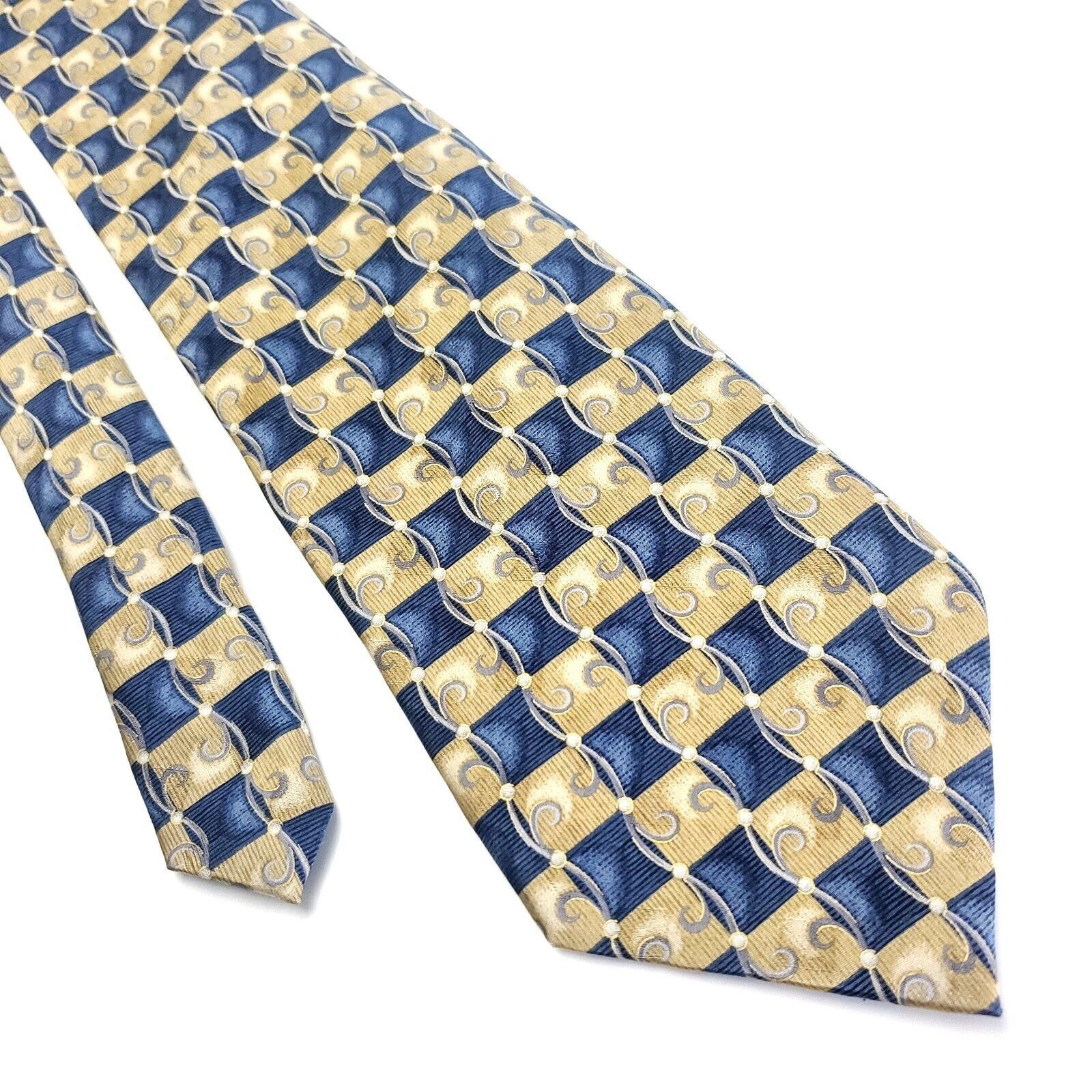Stafford Stafford Executive Blue Beige Silk Tie Woven Geometric Check Size ONE SIZE - 1 Thumbnail