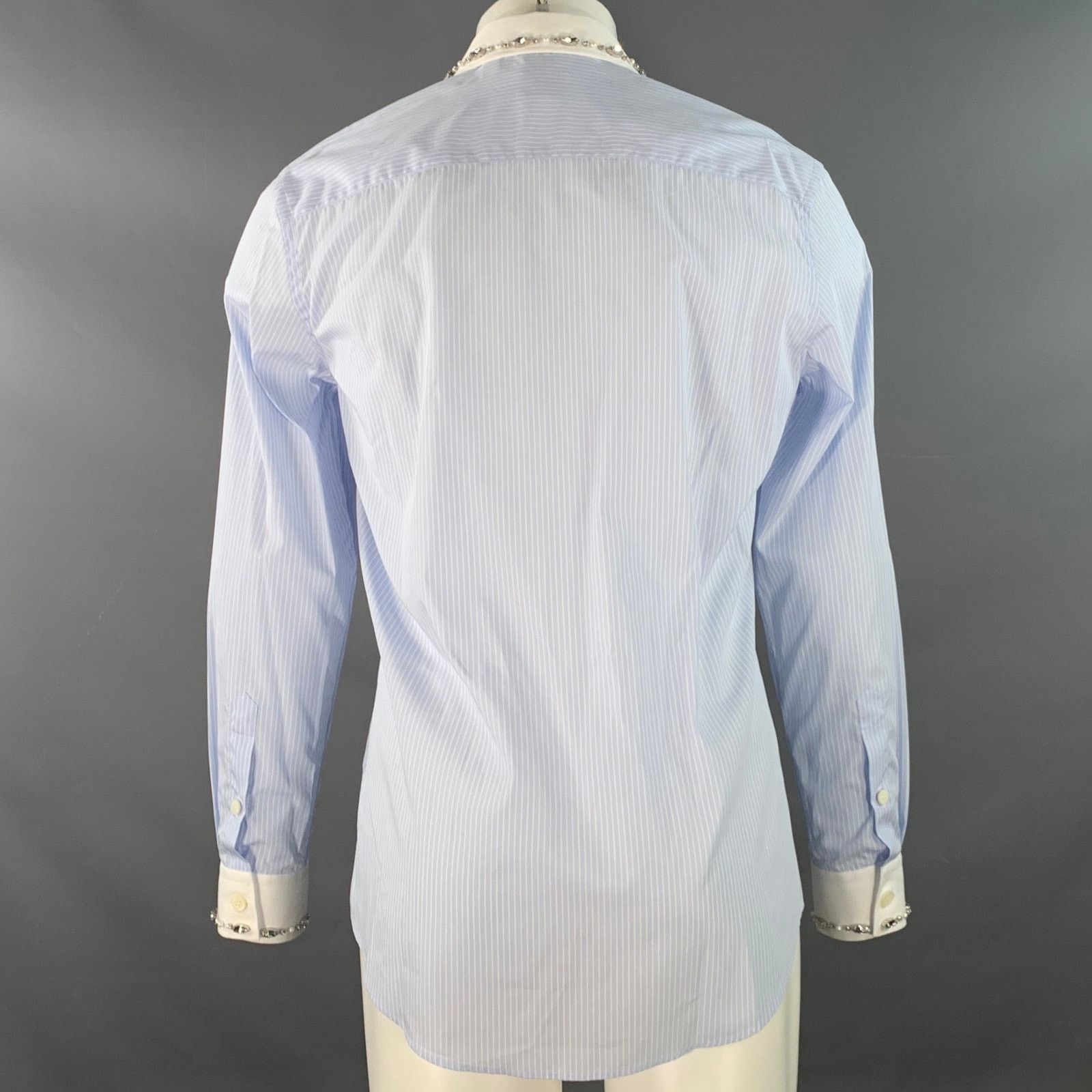 Burberry Blue White Stripe Cotton Crystal Embellishment Shirt Size US S / EU 44-46 / 1 - 5 Thumbnail