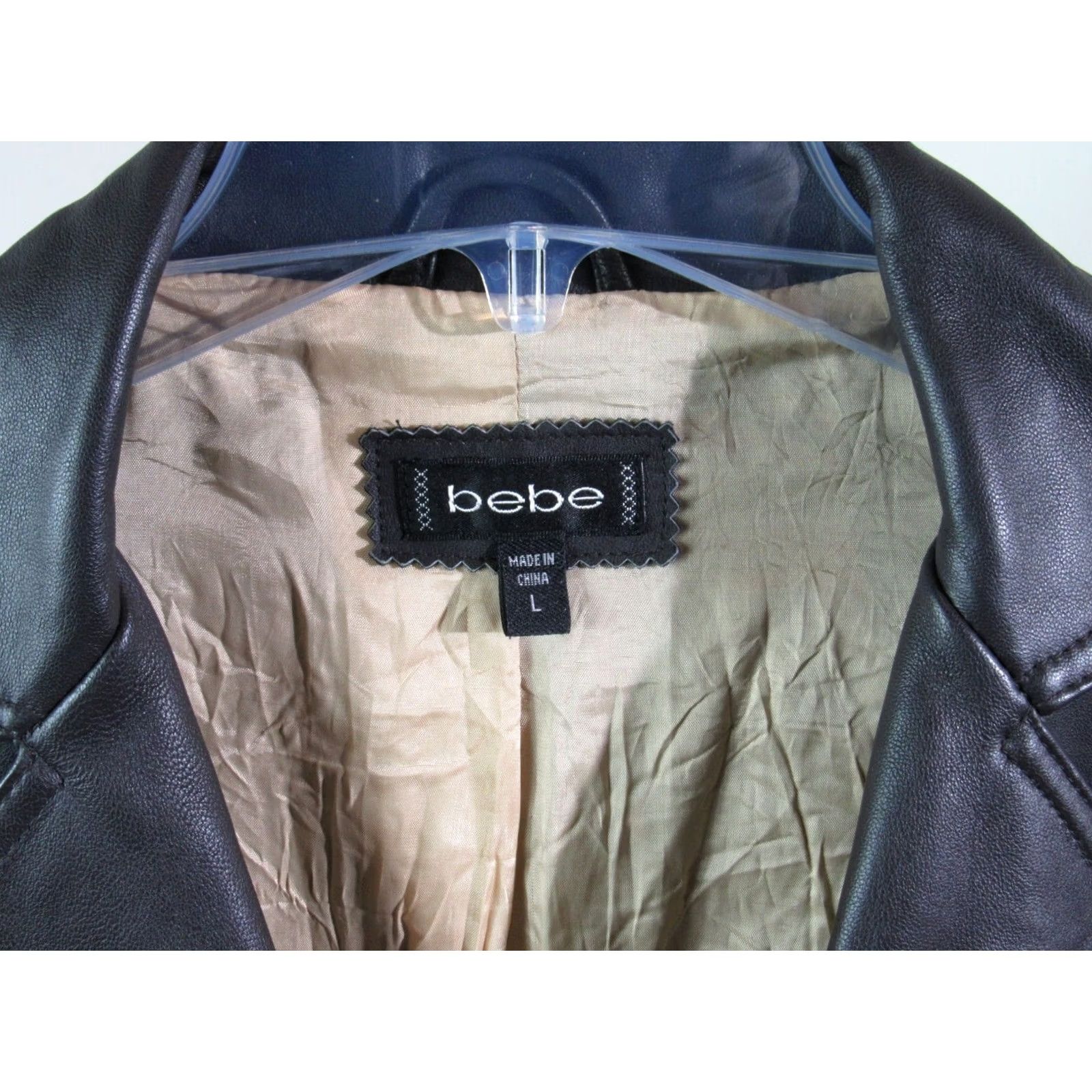 Bebe Bebe Women's Brown Leather Jacket Large Rock Punk | Pre-Owned, Pockets, Button Closure, Short Jacket, Regular Size, Fall/Spring/Summer/Winter | Women Size L / US 10 / IT 46 - 4 Thumbnail