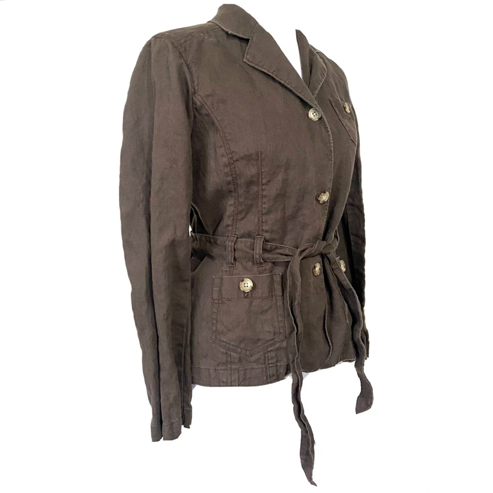 Eddie Bauer Eddie Bauer Women’s Linen Jacket Utility Belted Brown Button Front Sz Petite 10 Size L / US 10 / IT 46 - 6 Thumbnail