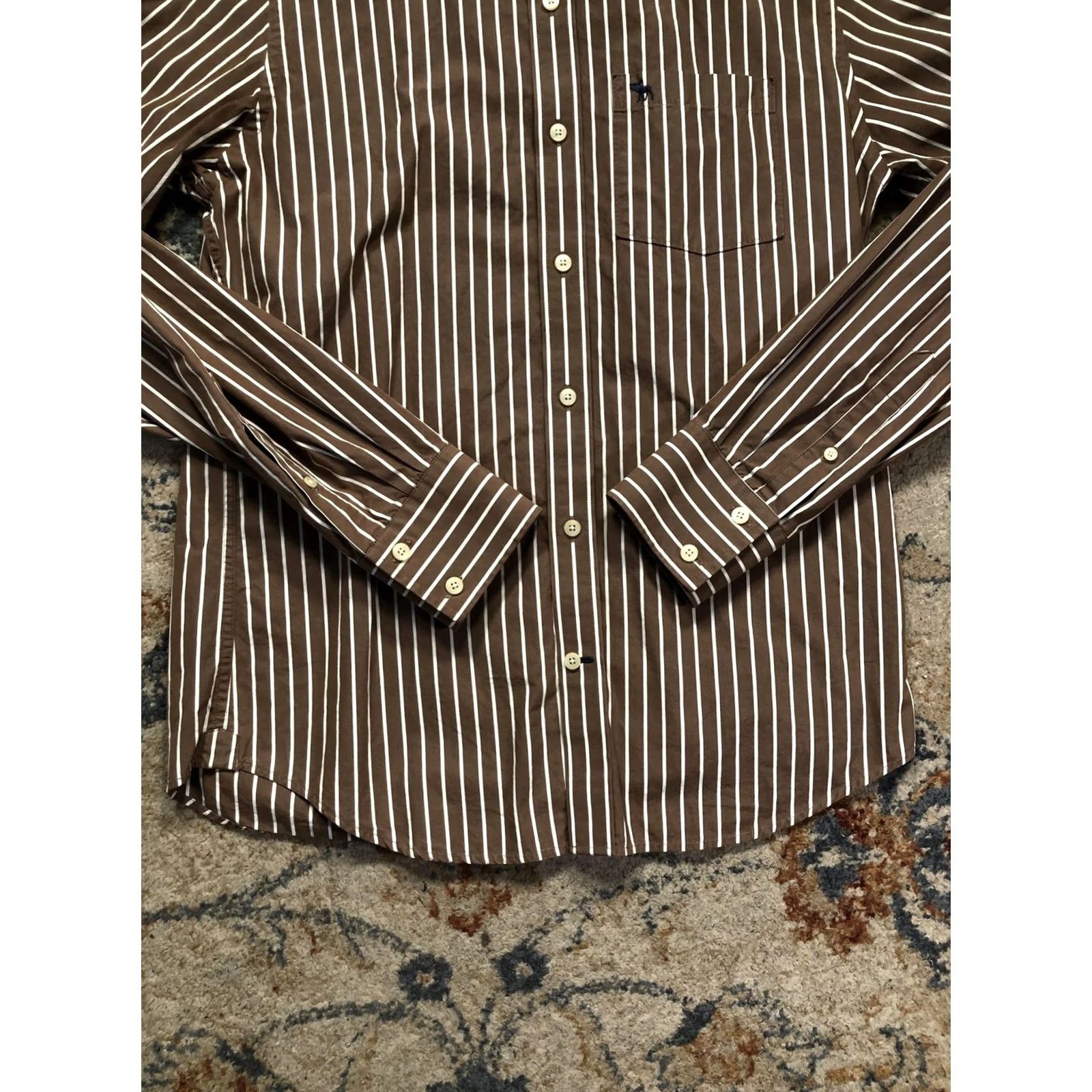 Abercrombie & Fitch Abercrombie & Fitch Shirt Mens L Brown Striped Button-Up Slim Size US L / EU 52-54 / 3 - 5 Thumbnail
