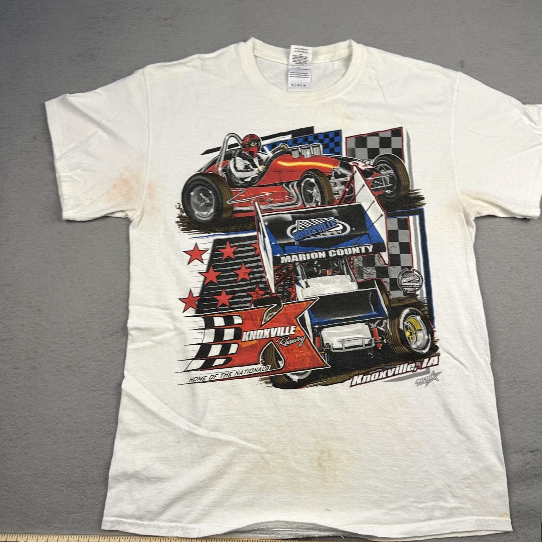 Gildan VINTAGE Knoxville Raceway Subway Graphic Shirt Mens Medium White Sprint Car Racing Tee Size US M / EU 48-50 / 2 - 4 Thumbnail