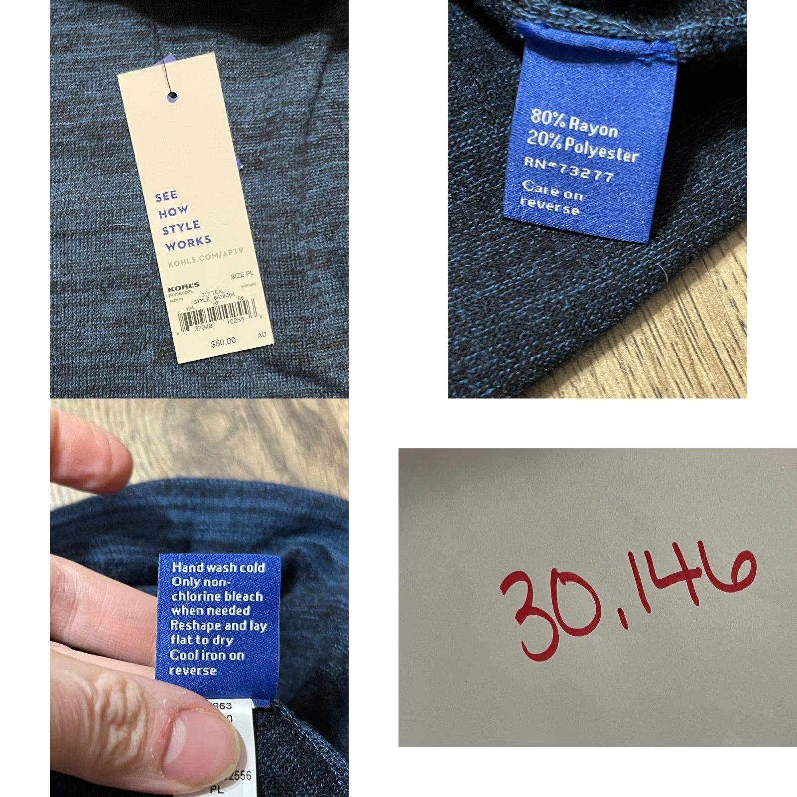 Apt. 9 Apt. 9 Dress Women Petite Large Blue Turtleneck Long Sleeve Knee Length NWT Solid Free Return Size L / US 10 / IT 46 - 8 Thumbnail