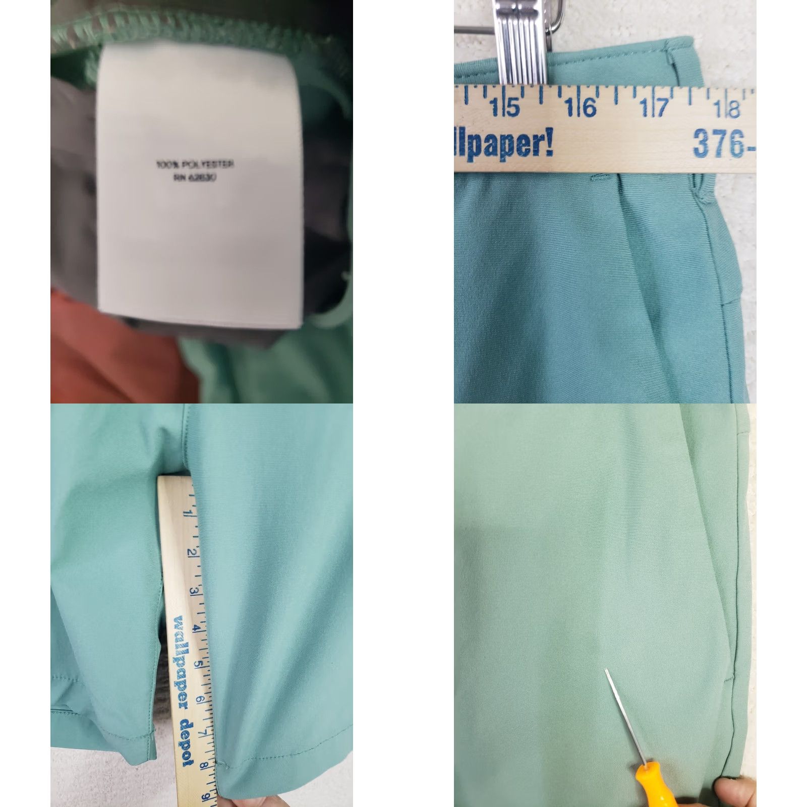 Lands' End Lands' End Shorts Men's 35x9 Teal Green Flat Front 5 Pocket Polyester Chino Casual Mens Size US 35 - 9 Thumbnail