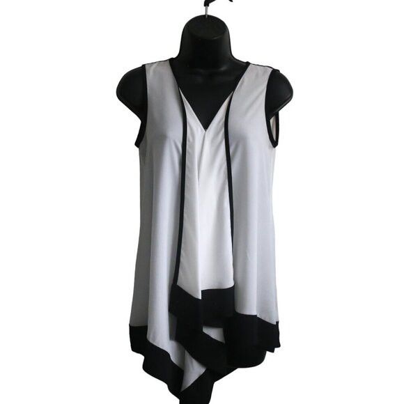 Joseph Ribkoff Joseph Ribkoff Monochrome Black White Waterfall Drape Blouse Size S / US 4 / IT 40 - 1 Thumbnail