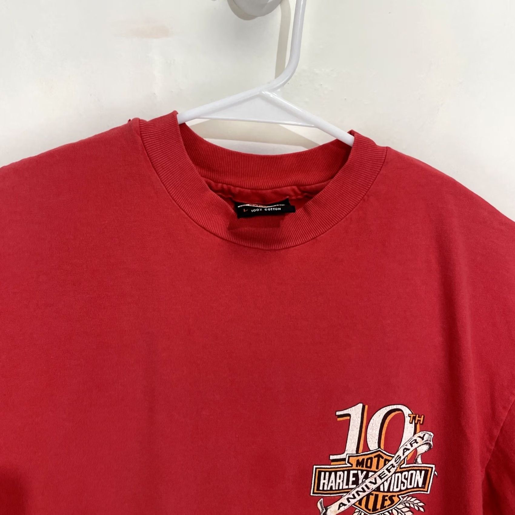 Harley Davidson VINTAGE Harley-Davidson T Shirt Mens L Red 90s Biker Motorcycle Logo Double-Sided Crew Neck Short Sleeve Cotton Knit Ready for Wear Size US L / EU 52-54 / 3 - 4 Thumbnail